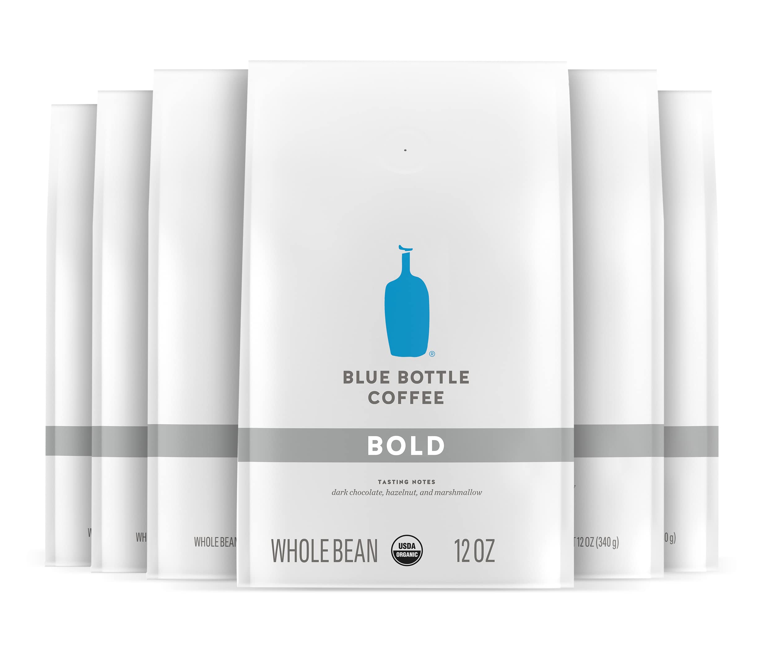 Organic Dark Roast Whole Bean Coffee - Blue Bottle Bold Blend, 12oz Bag (Pack of 6) | Premium Coffee Beans for Home Brewing, Office & Gifts