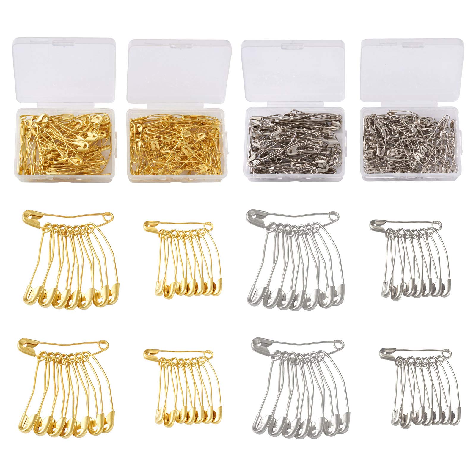 320pcs Iron Curved Safety Pins - 2 Sizes Large Quilting Basting Pins with Plastic Storage Box (Gold & Silver) for Sewing, Knitting, Jewelry Making | Perfect for DIY Crafts, Home Office & Clothing Repair