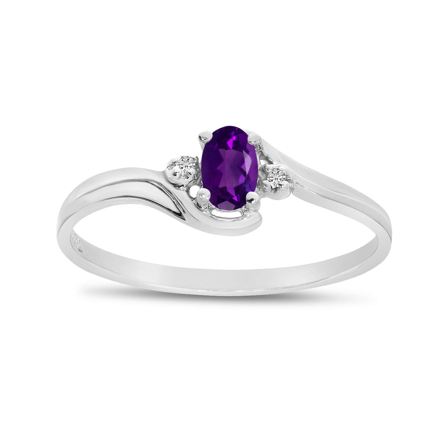 10K White Gold Oval Amethyst and Diamond Ring for Women - Elegant Engagement, Wedding, Anniversary Jewelry Gift