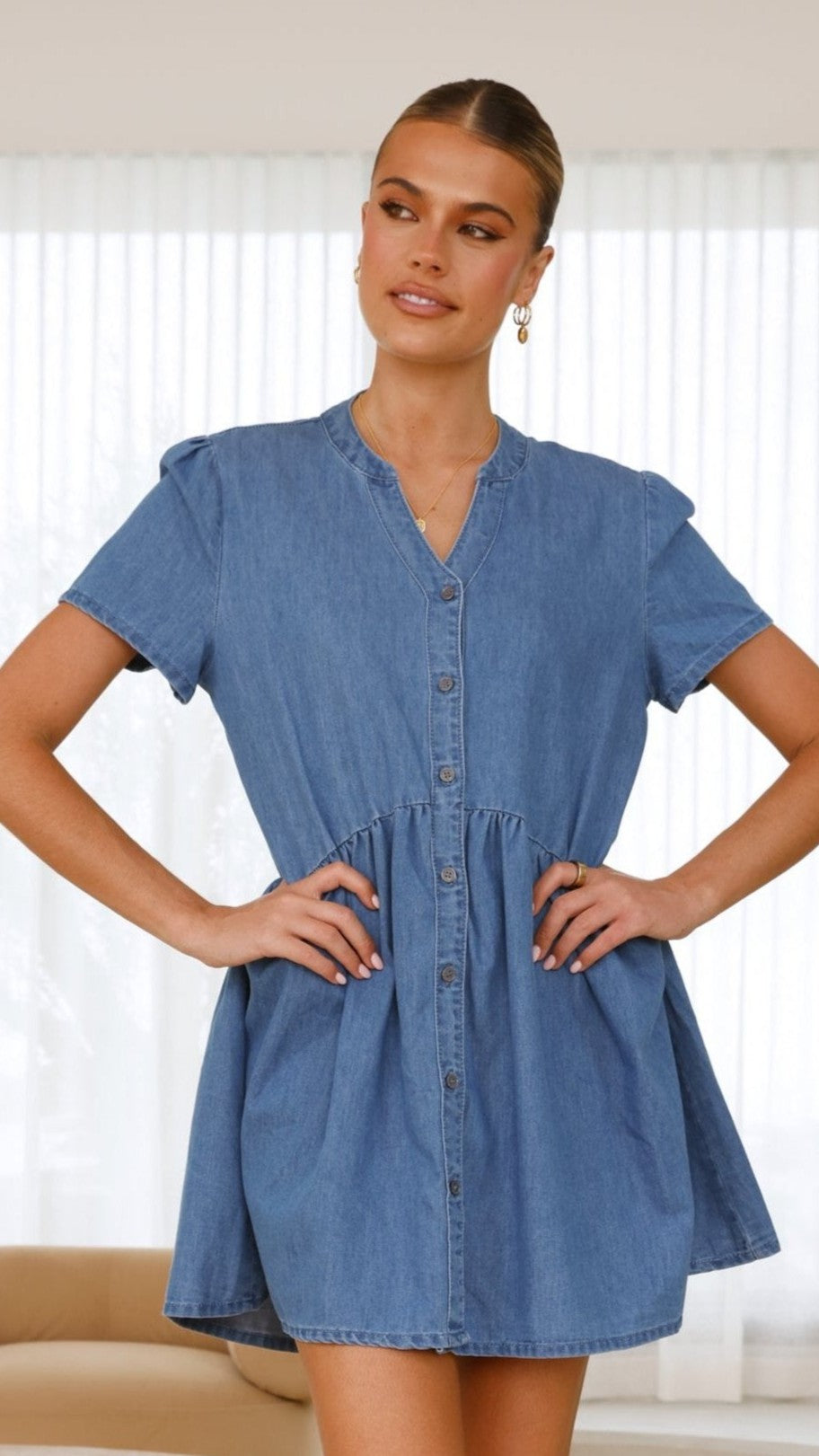 Juliani Mini Dress - Blue Denim Women's Fashion for Casual Outings & Summer Parties