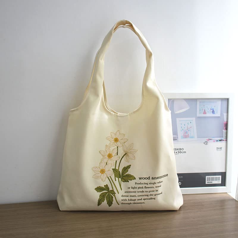 Floral Canvas Tote Bag for Women - Large Capacity Botanical Shopping Bag with Aesthetic Flower Design | Perfect for Groceries, Beach, Work & Daily Use