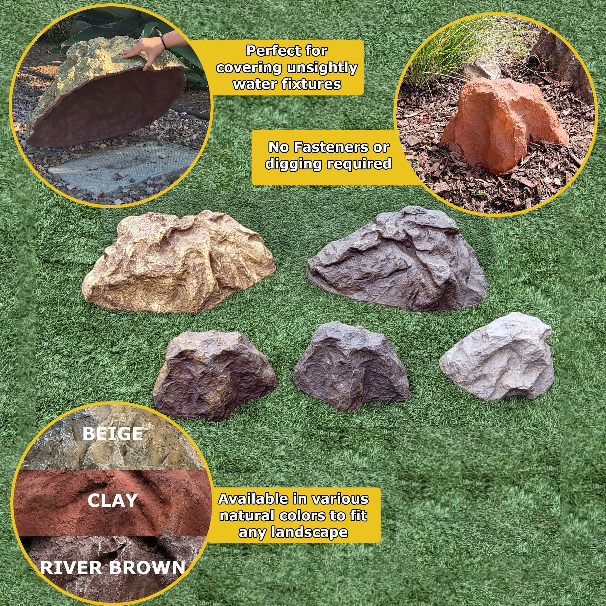 FOREVER BAMBOO Artificial Rock Well Pump Cover - 13x28x30 Inch Fiberglass Boulder for Landscaping | Hide Pipes & Utilities | Durable Faux Rock Decoration for Backyard, Garden & Outdoor Decor | Large River Brown