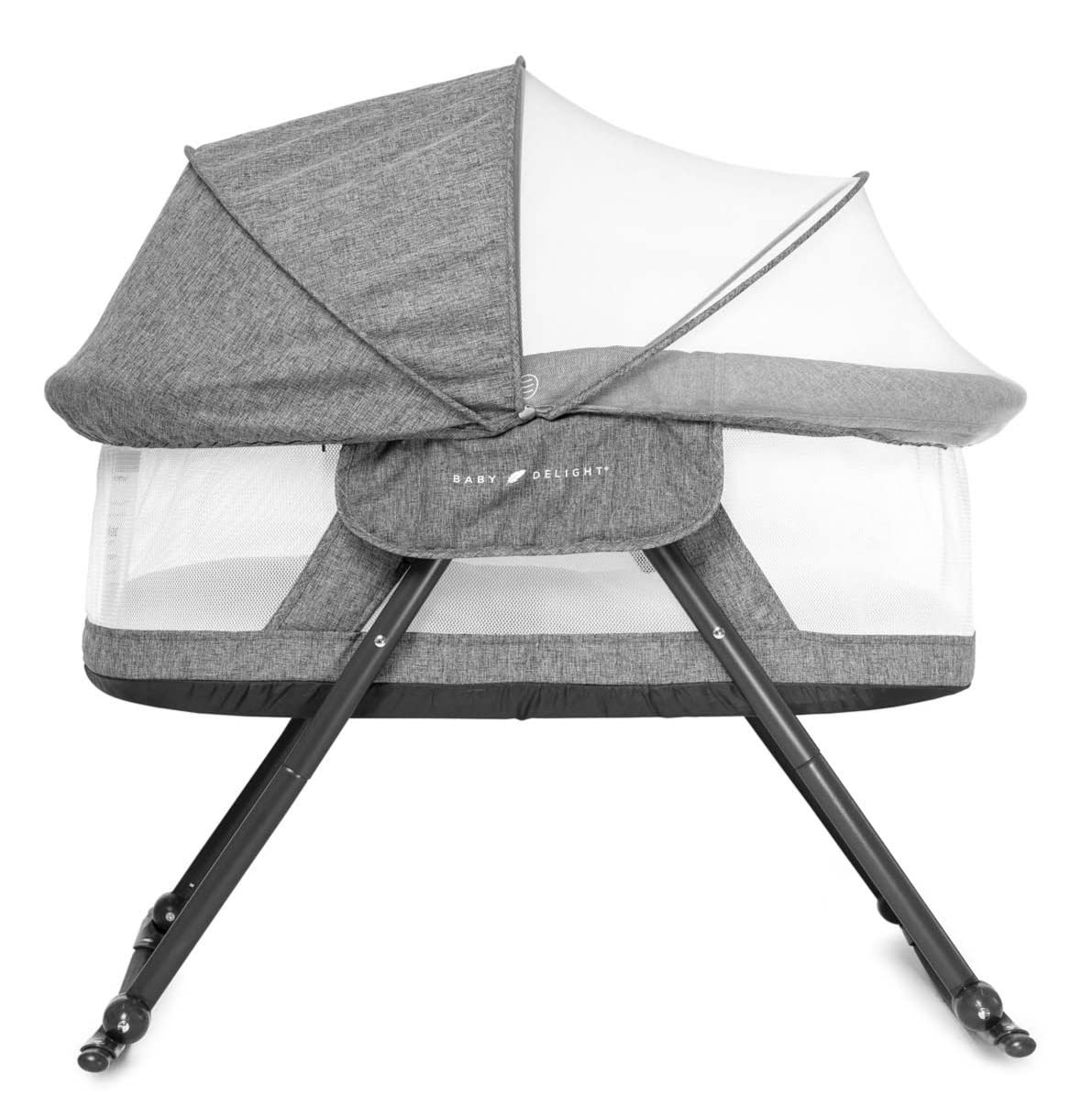 **Baby Delight Slumber Deluxe Rocking Bassinet – Portable Infant Bed with Removable Canopy, Charcoal Tweed – Perfect for Nursery, Travel & Co-Sleeping**