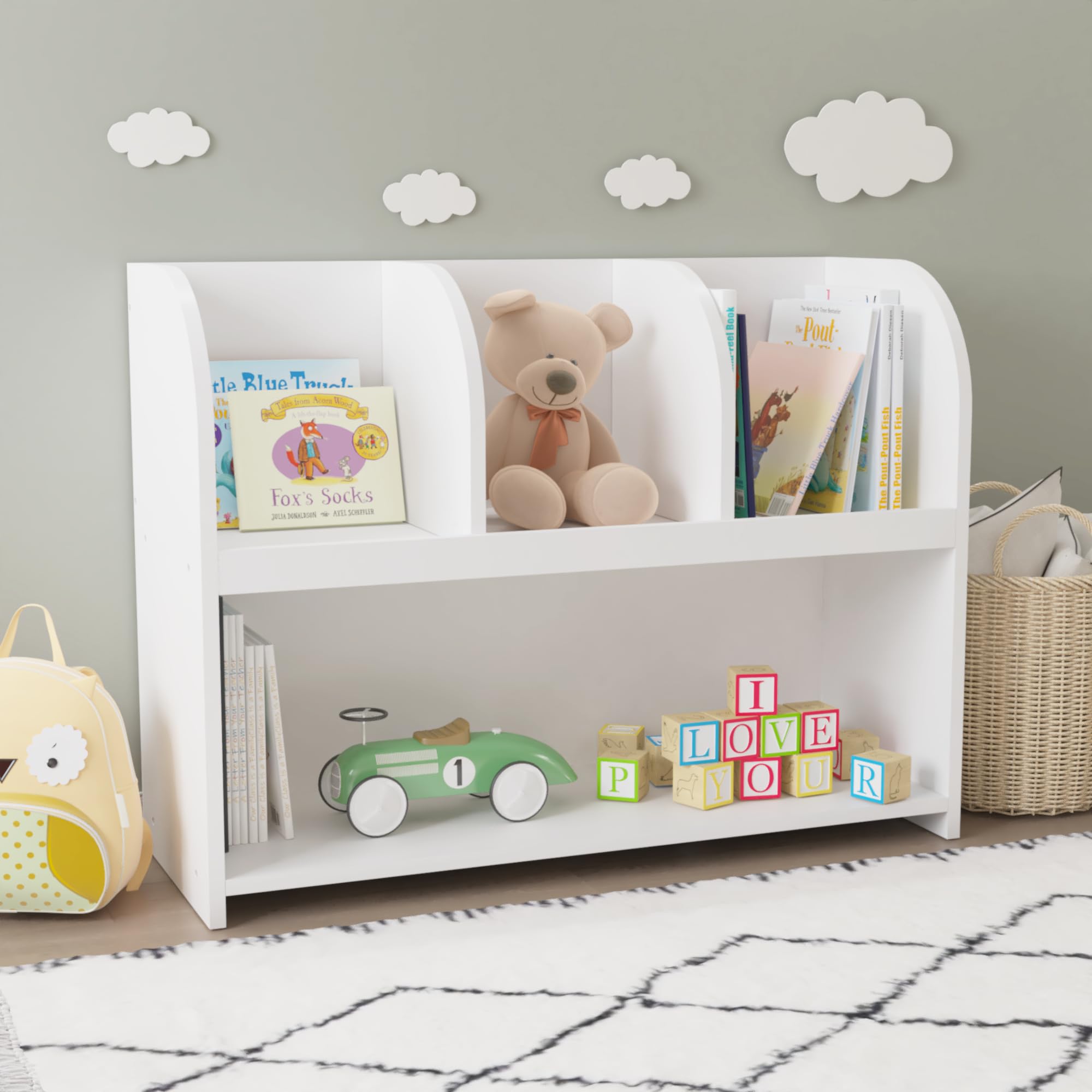 Kids Bookcase with 4 Compartments - Wooden Bookshelf for Children's Room - Storage Cabinet Organizer for Toys, Books & School Supplies - Perfect for Bedroom, Playroom & Classroom Organization