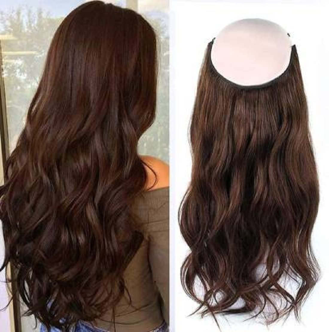 24 Inch Natural Looking Brown Clip-In Hair Extensions for Women - Volumizing Curly/Wavy Human Hair - Perfect for Daily Wear, Parties & Special Events