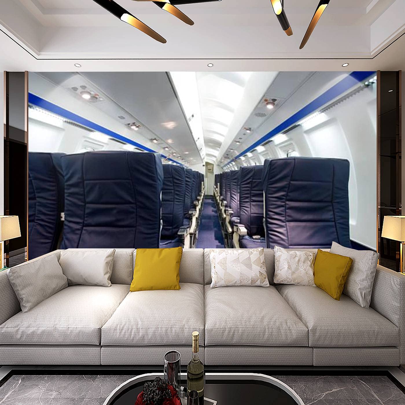 3D Airplane Interior Wallpaper - Self-Adhesive Peel & Stick Wall Mural - Removable Decorative Wall Sticker for Living Room, Bedroom, TV Background (Perfect for Kids Room, Nursery, Office Decor)