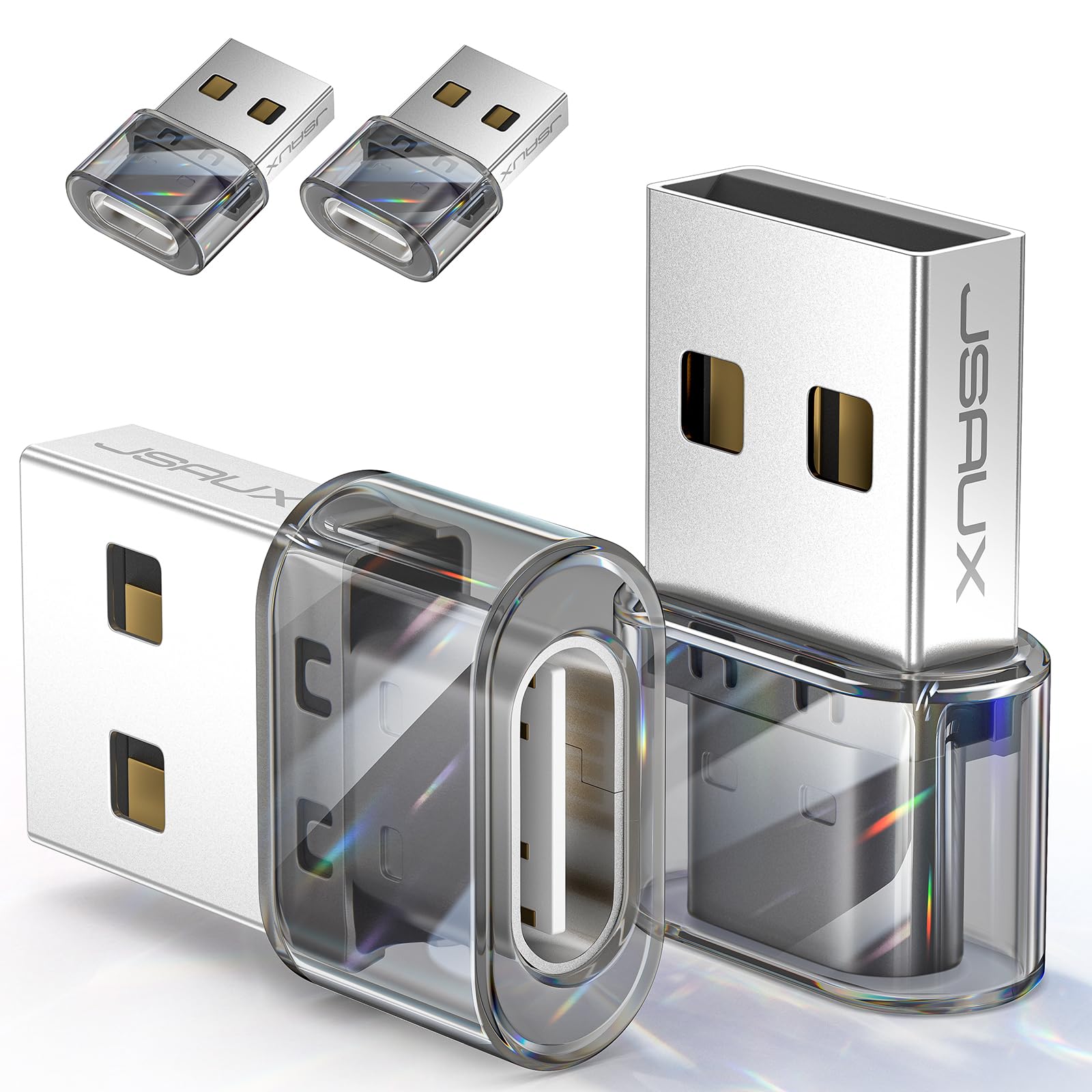 JSAUX USB C to USB Adapter 4-Pack (3.1A Fast Charging) - USB C Female to USB Male Converter Compatible with iPhone 16/15/14/13 Pro Max, Samsung Galaxy S24/S23, Apple Watch, CarPlay & Android Auto - Perfect for Travel, Office & Car Charging