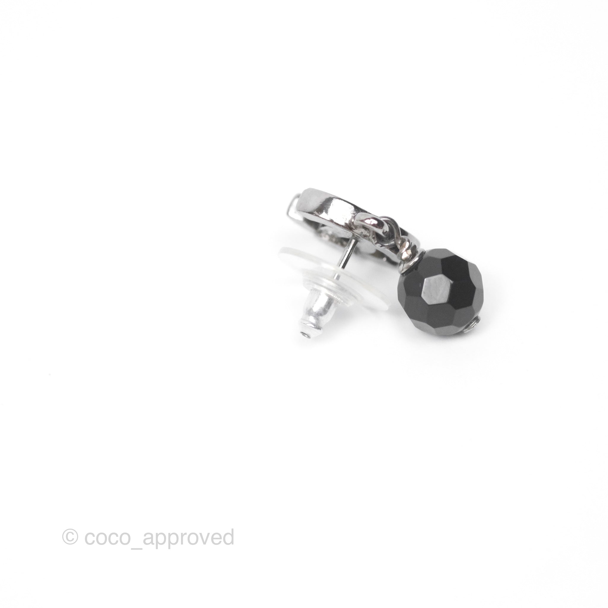 Chanel CC Black Bead Drop Earrings - Dark Silver 10V | Luxury Fashion Jewelry for Women | Perfect for Parties, Weddings & Special Occasions