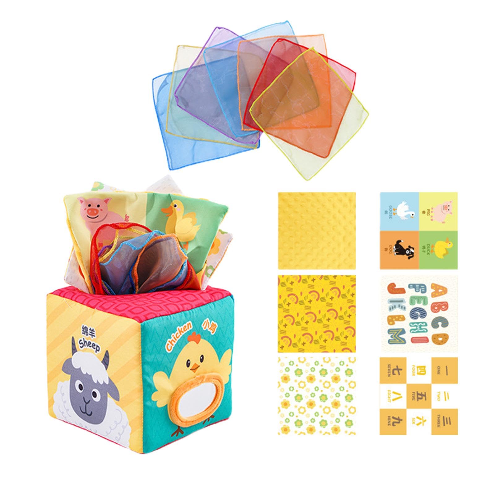 Crinkle Paper Sensory Toy Box for Babies 0-2 Years | Soft Silk Scarves & Tissue Paper Early Learning Activity | Montessori Educational Toys for Infant Development - Perfect for Tummy Time, Sensory Play & Baby Shower Gifts