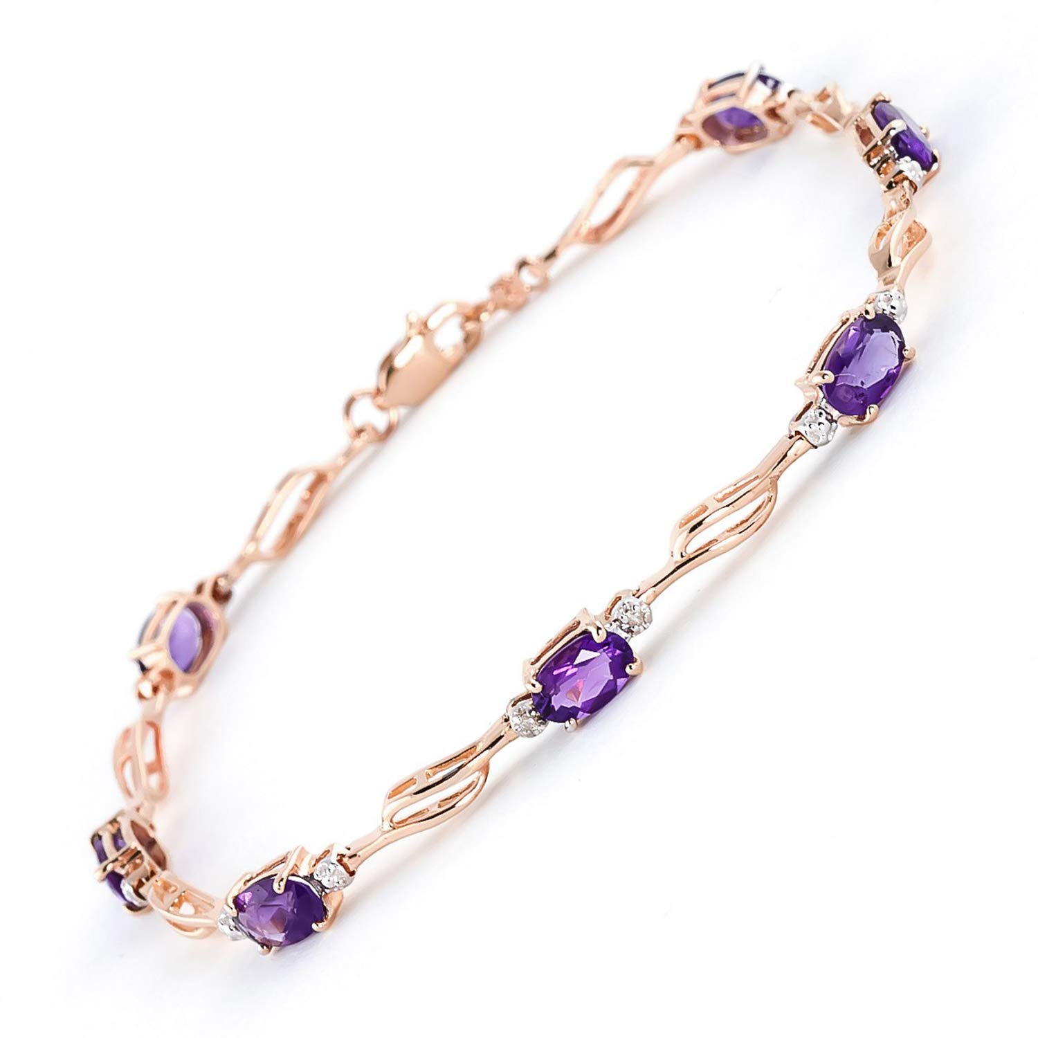 14K Rose Gold Tennis Bracelet with Genuine Amethysts & Diamonds | Elegant Stackable Jewelry for Women | Perfect for Weddings, Anniversaries & Special Occasions