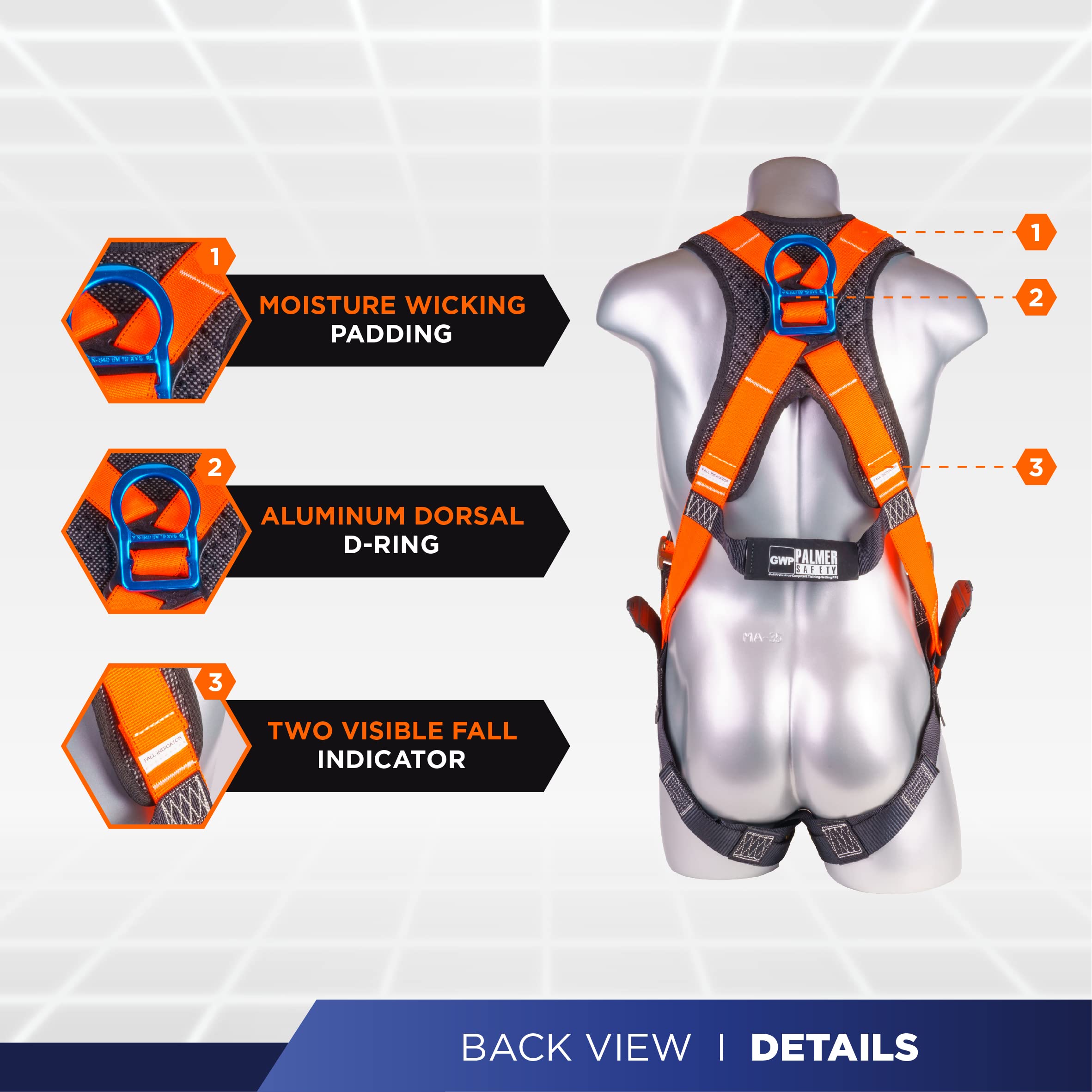 Palmer Safety Fall Protection Harness Kit - Construction Safety Harness with Adjustable Lanyard & D-Ring Extender | OSHA Compliant Full Body Harness for Roofing, Window Cleaning & Industrial Work