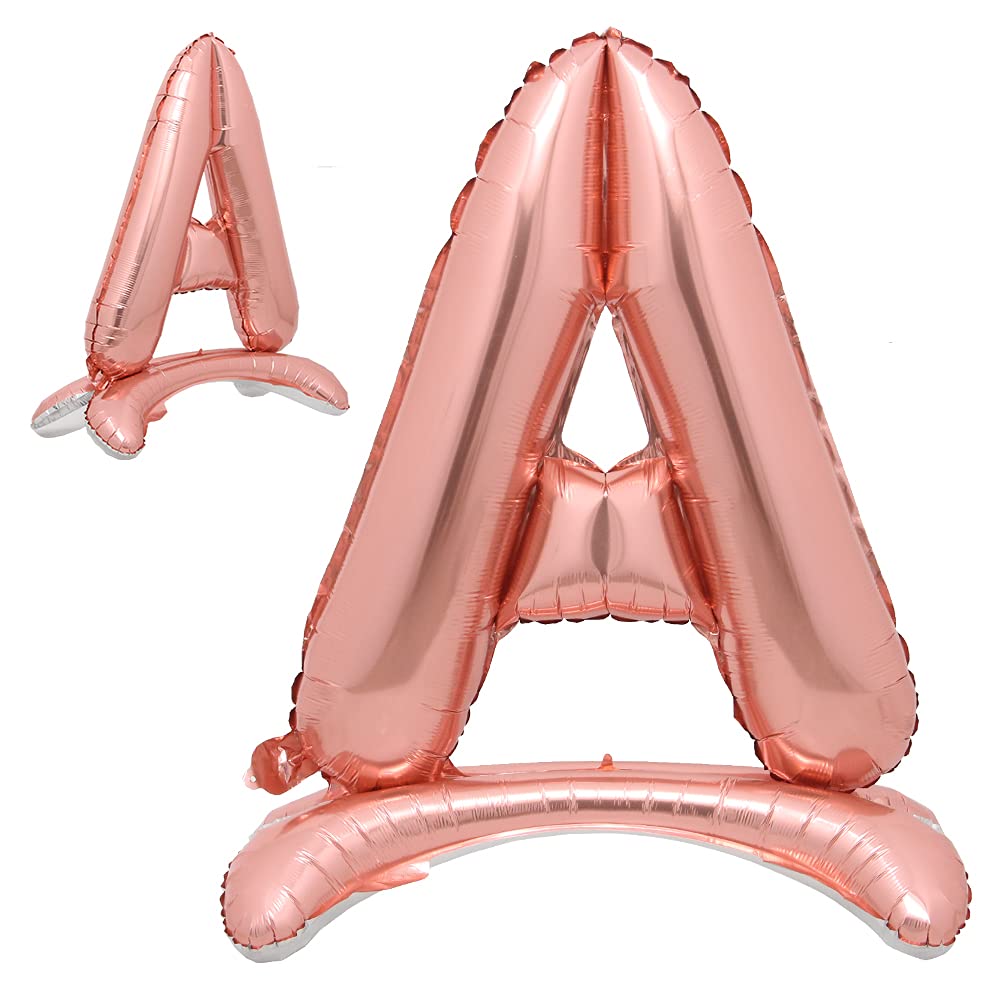 32 Inch Rose Gold Standing Letter Balloons - Alphabet Foil Mylar Balloons for Wedding, Bachelorette Party, Birthday, Bridal Shower, Graduation & Anniversary Decorations | Perfect for Photo Backdrops, Event Centerpieces & Celebration Displays (Stand Rose Gold A)
