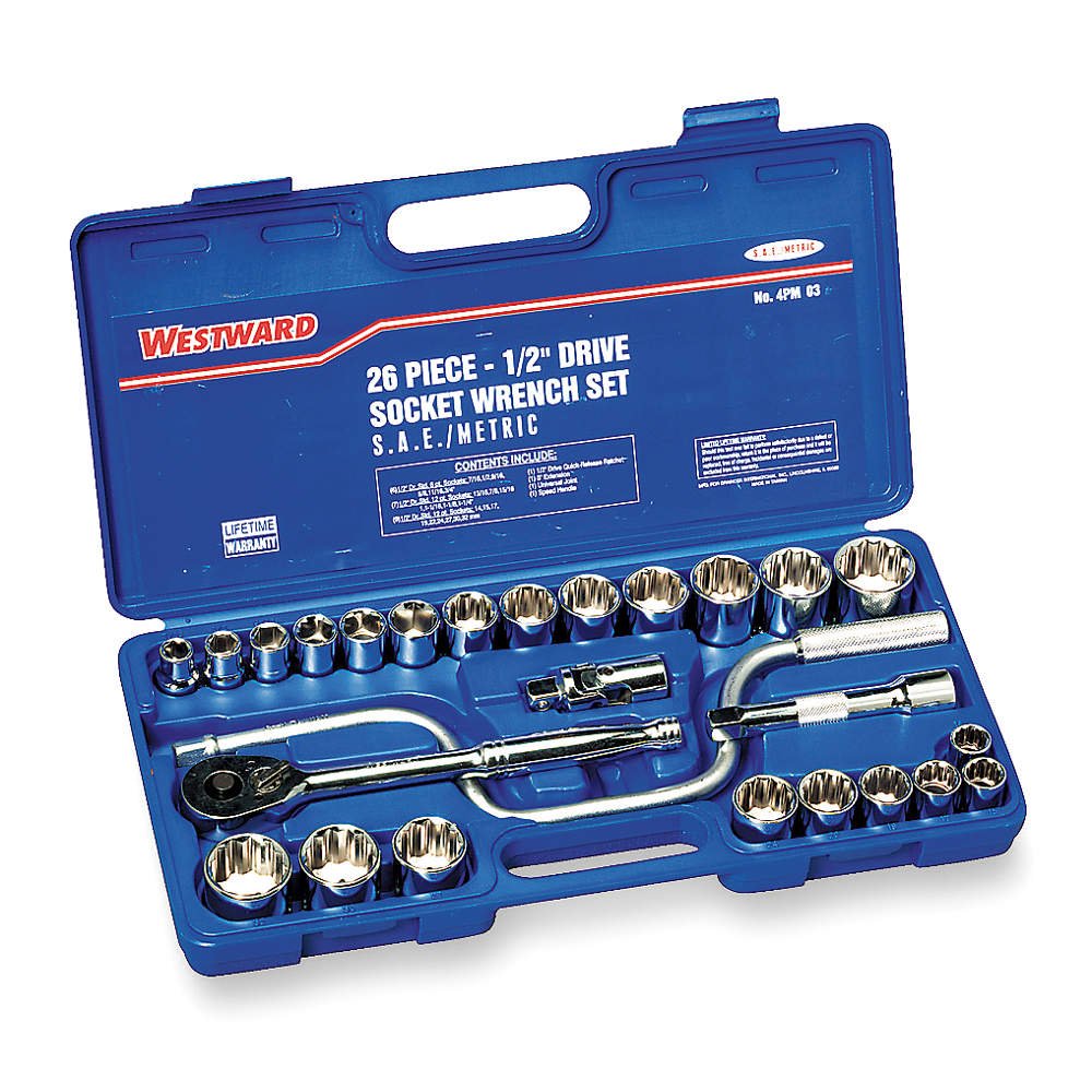 WESTWARD 1/2 Inch Drive 26-Piece Socket Wrench Set - Professional Grade Mechanics Tool Kit for Automotive Repair & DIY Projects