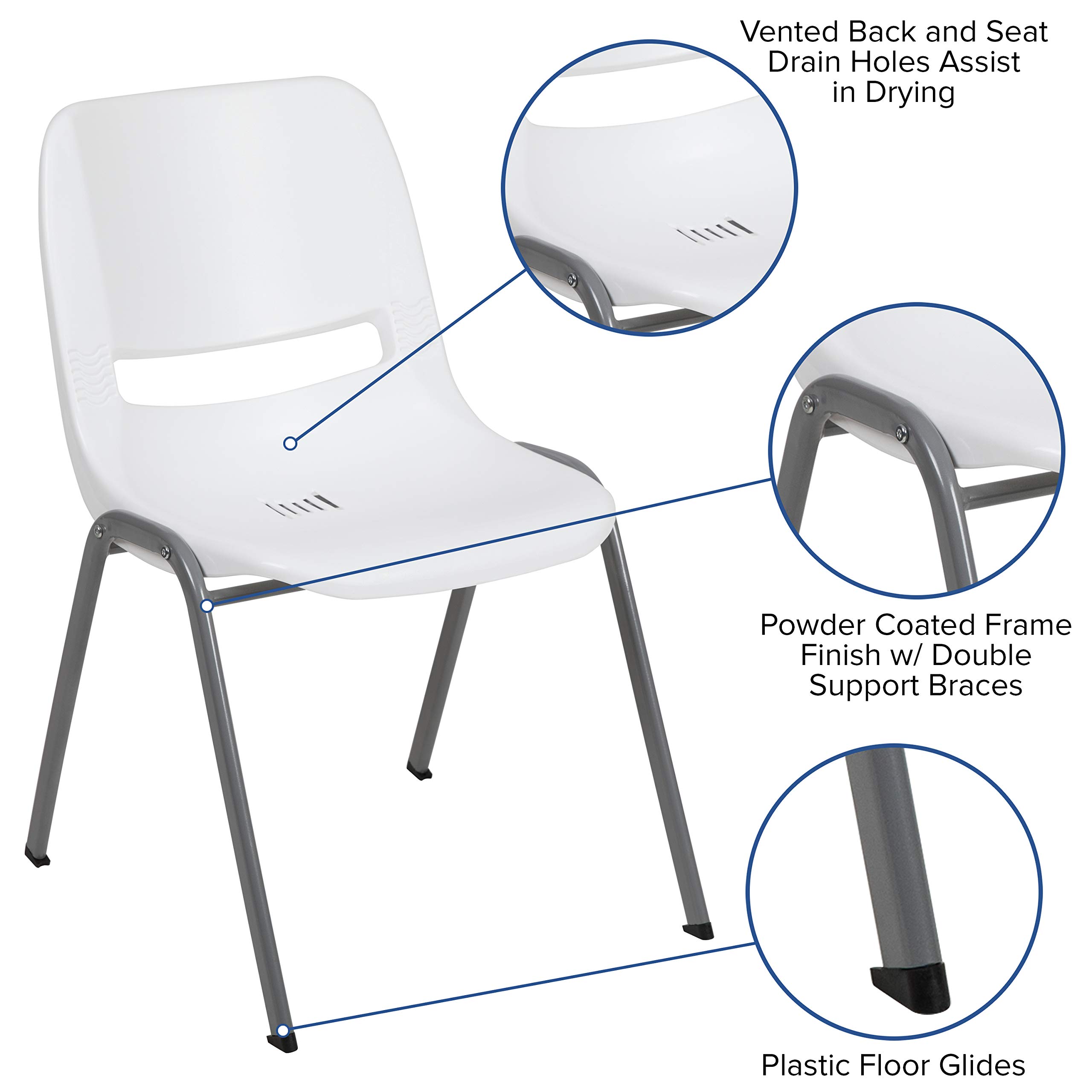 EMMA + OLIVER White Ergonomic Shell Student Stack Chair - Comfortable Classroom & Office Guest Chair for School, Conference Room, and Home Study Use