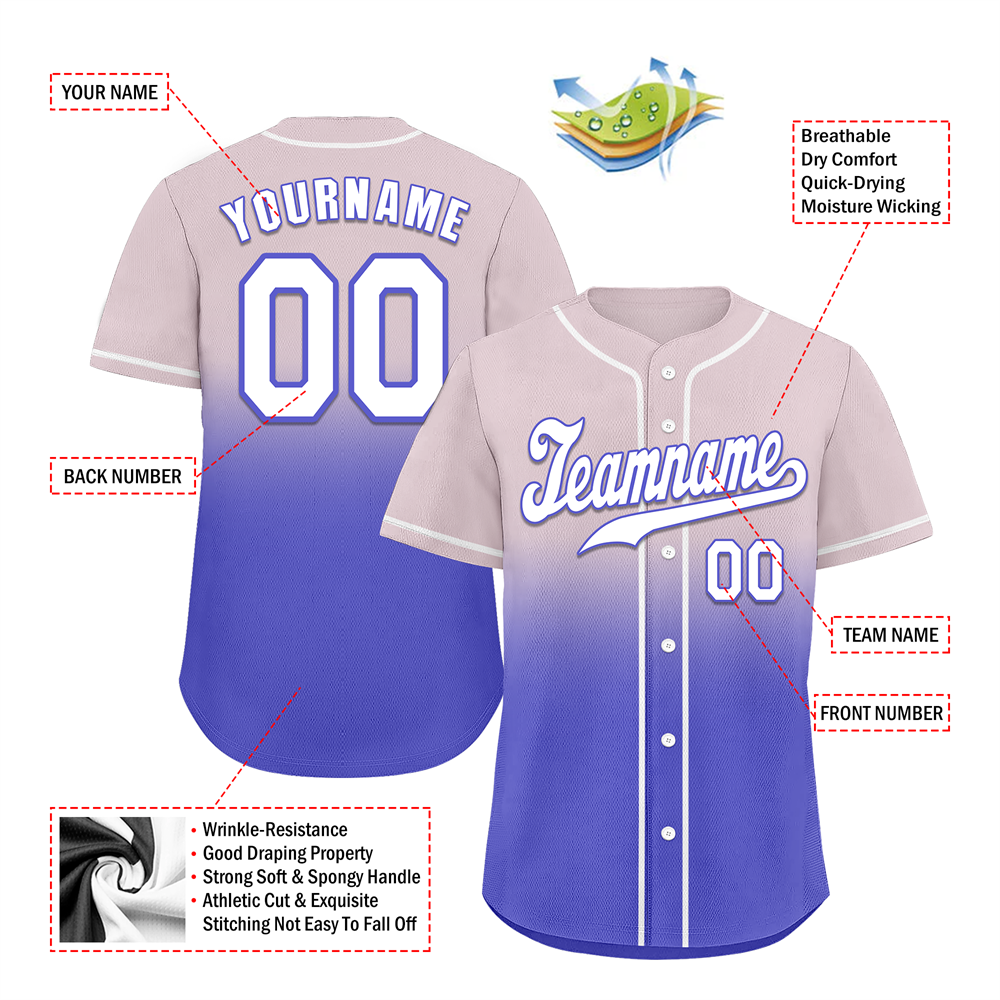 Custom Grey Purple Fade Fashion Baseball Jersey - Authentic MLB Style Jersey for Men & Women - Perfect for Baseball Games, Sports Events & Casual Wear