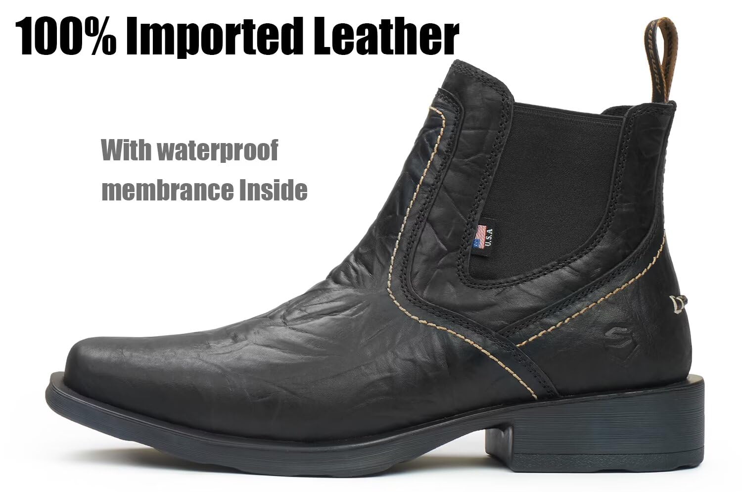 SUREWAY Men's Western Chelsea Cowboy Boots Square Toe - Casual Work Dress Ankle Boots for Men | Durable Comfortable Retro Classic Short Boots for All Weather | Perfect for Country Music Festivals, Rodeos & Western Style Outfits