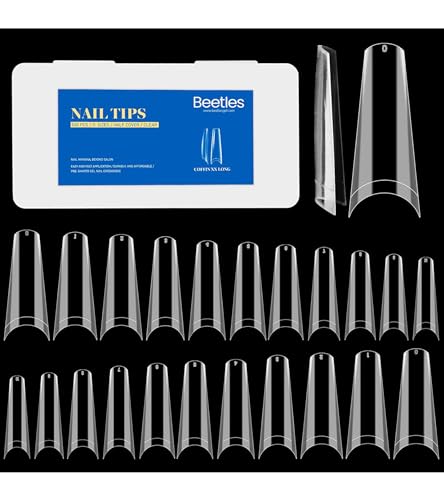 Beetles 5-in-1 Gel Nail Polish Kit with Base Coat & Super Strong Nail Glue | Includes Long Coffin Fake Nail Tips & 2x15ml Brush-on Nail Adhesive | Professional Acrylic Nail Extension System for Salon & Home Manicures | Perfect for DIY Nail Art, Special Occasions & Long-Lasting Wear