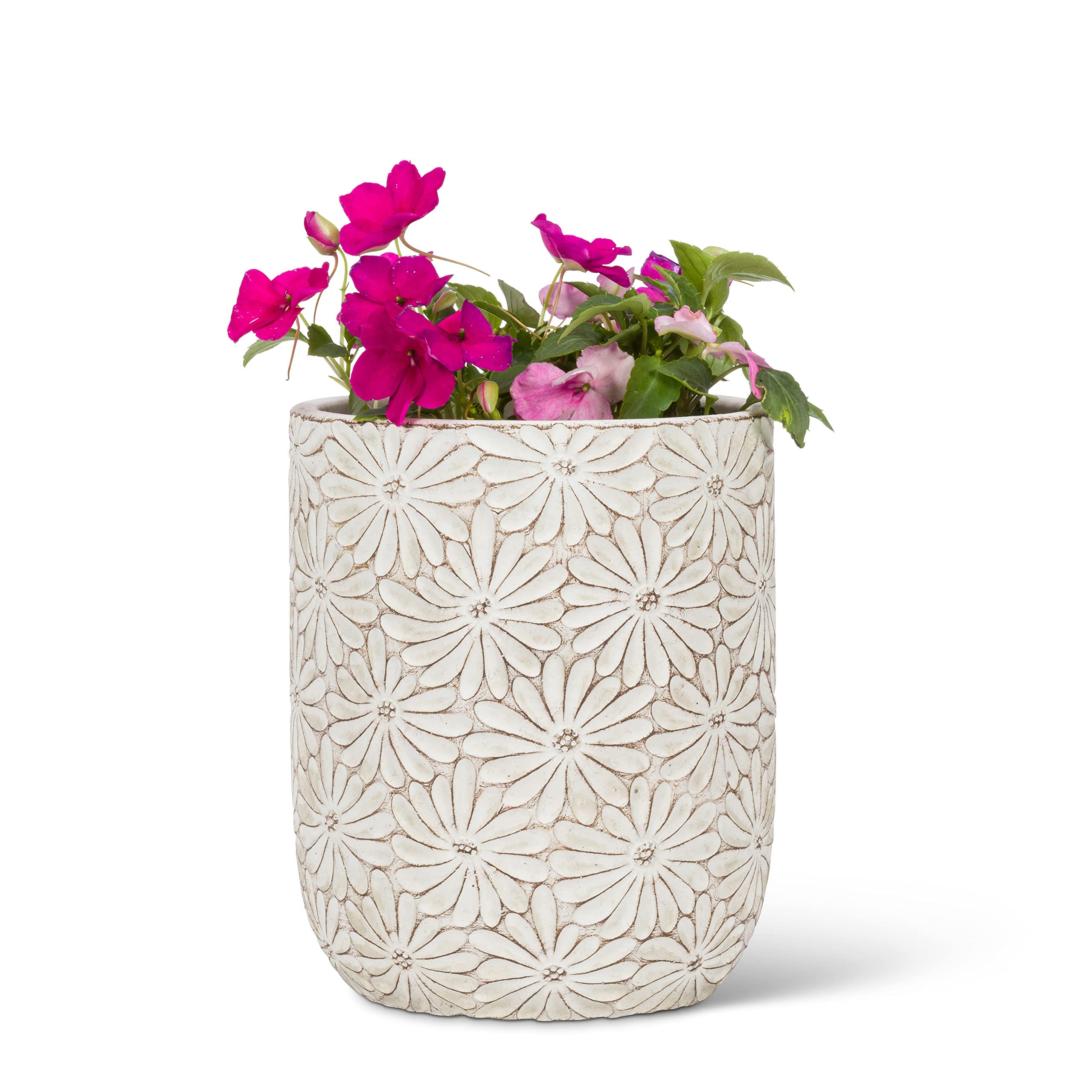 Abbott Collection Small Daisy Vase and Planter - 6.5 Inch White Ceramic Flower Pot for Home Decor, Wedding Centerpieces, and Tabletop Arrangements