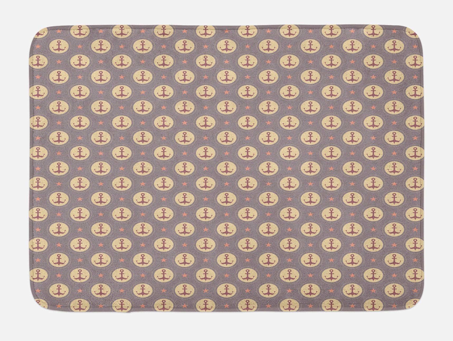 Ambesonne Non-Slip Plush Bath Mat - Nautical Anchor Design with Circles & Stars, Maritime Boating Sailing Theme, Soft Absorbent Bathroom Rug, 30.2