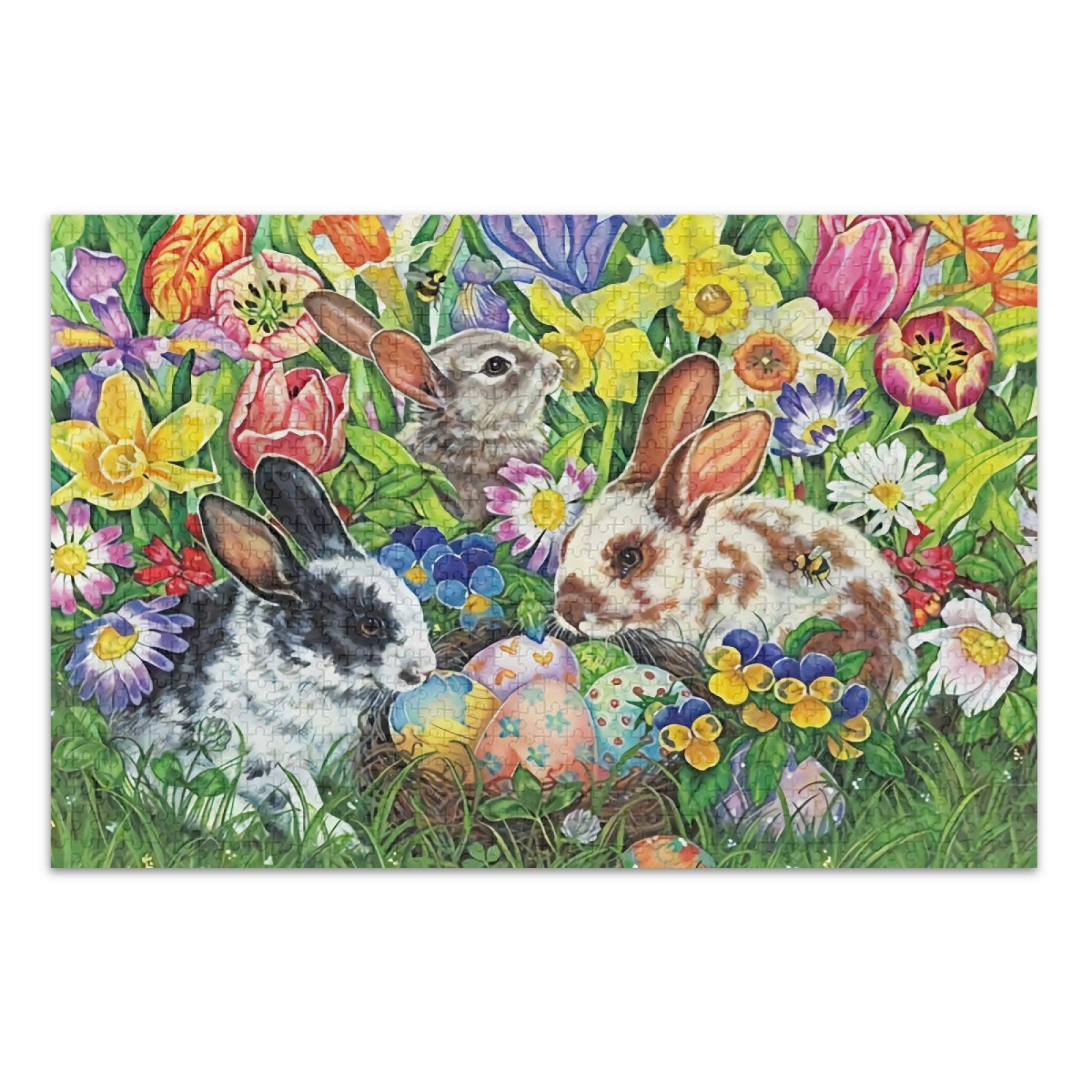 500-Piece Easter Bunny Egg Flower Jigsaw Puzzle for Adults & Kids - Educational Challenging Puzzle Game with Poster - Perfect for Family Game Night, Birthday Gifts & Easter Activities
