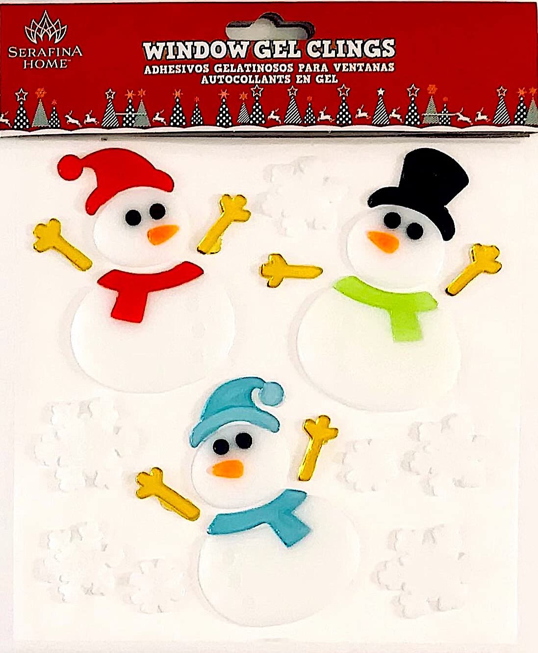 Christmas Gel Cling Stickers for Windows and Mirrors - 6 Sheets of Winter Designs: Santa Biking, Snowmen, Penguins, Snowflakes - Perfect for Home, Office, and Classroom Decor