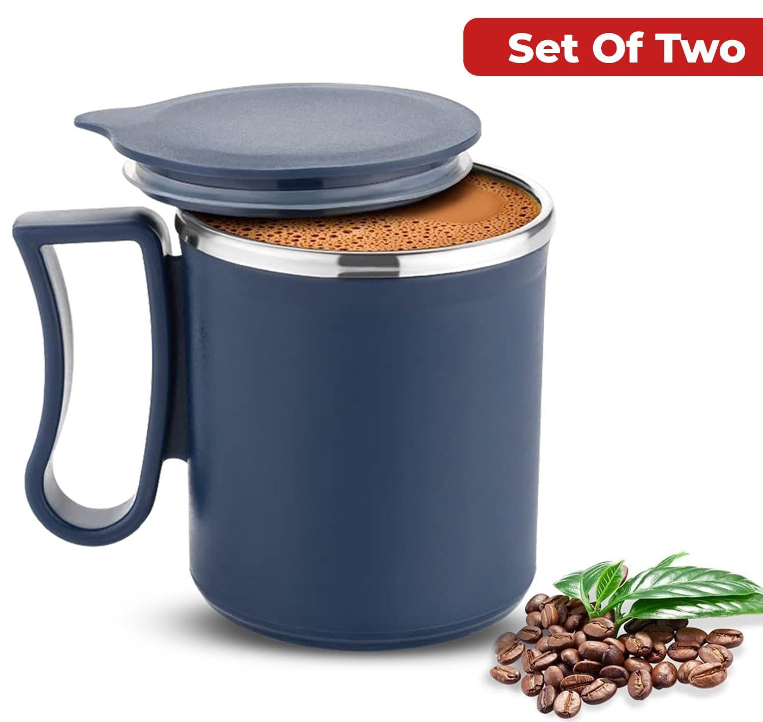 Premium Stainless Steel Coffee Mug with Lid - Double Wall Insulated Travel Mug for Hot & Cold Drinks - Ideal for Tea, Coffee, Milk - Perfect for Home, Office, Camping & Gifts (Set of 2)
