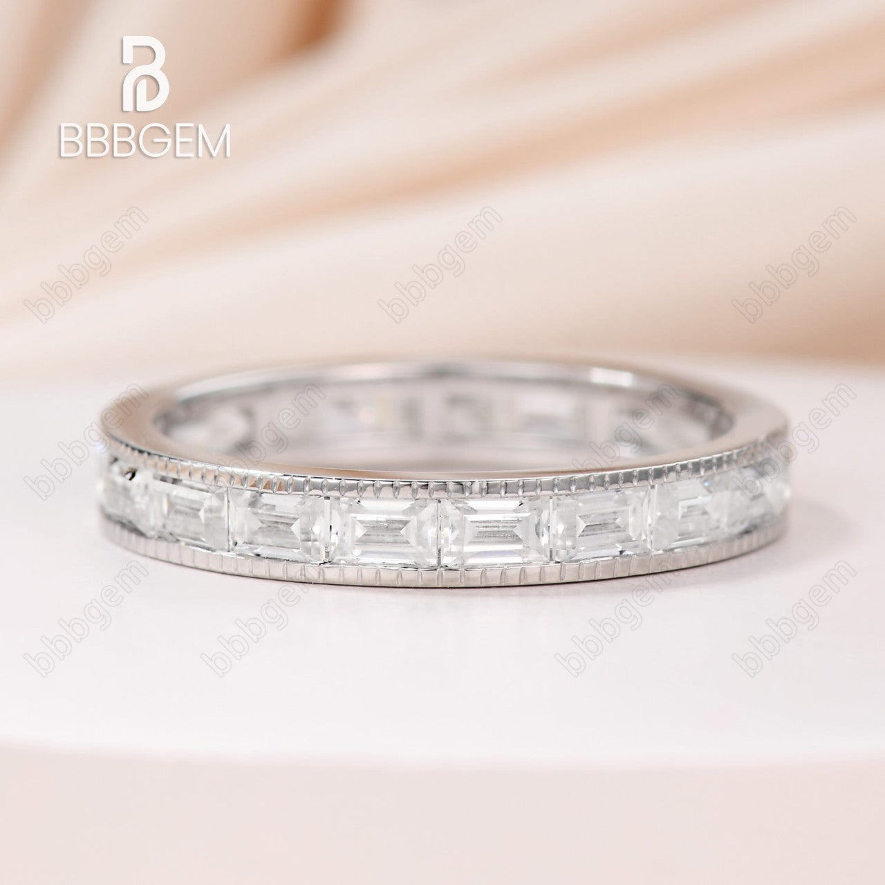 14k White Gold Moissanite Wedding Band - Baguette Cut Engagement Ring for Women | Perfect for Bridal, Anniversary & Special Occasions