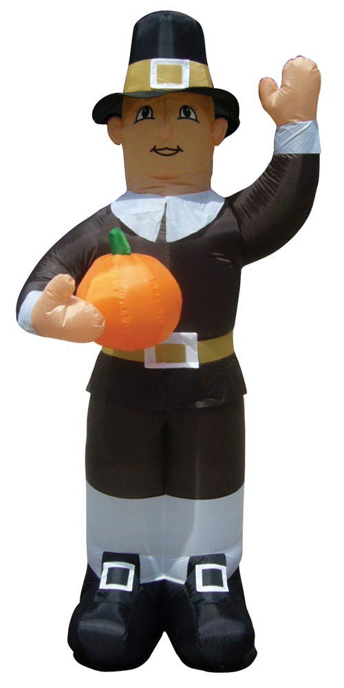 7.8ft Air Blown Inflatable Pilgrim Amish Man with Pumpkin - Outdoor Halloween Thanksgiving Yard Decoration for Home Garden Party Decor