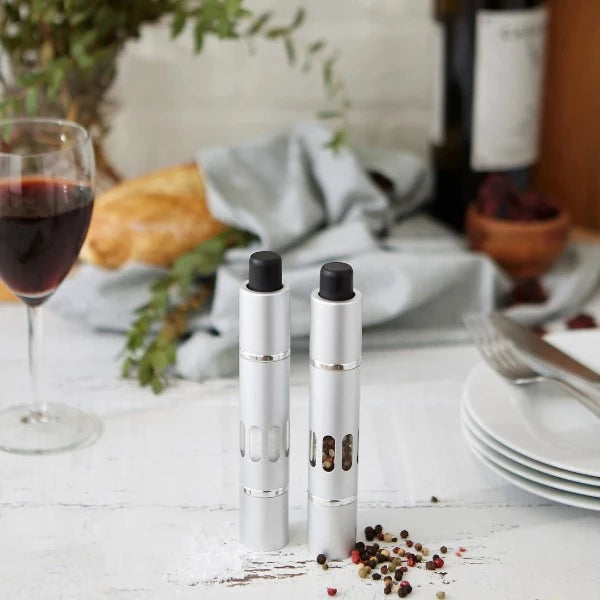 Premium Thumb Press Salt and Pepper Grinder Set - Adjustable Ceramic Spice Mill for Kitchen, Dining Table & Camping - Perfect for Home Cooking, BBQ, and Outdoor Adventures
