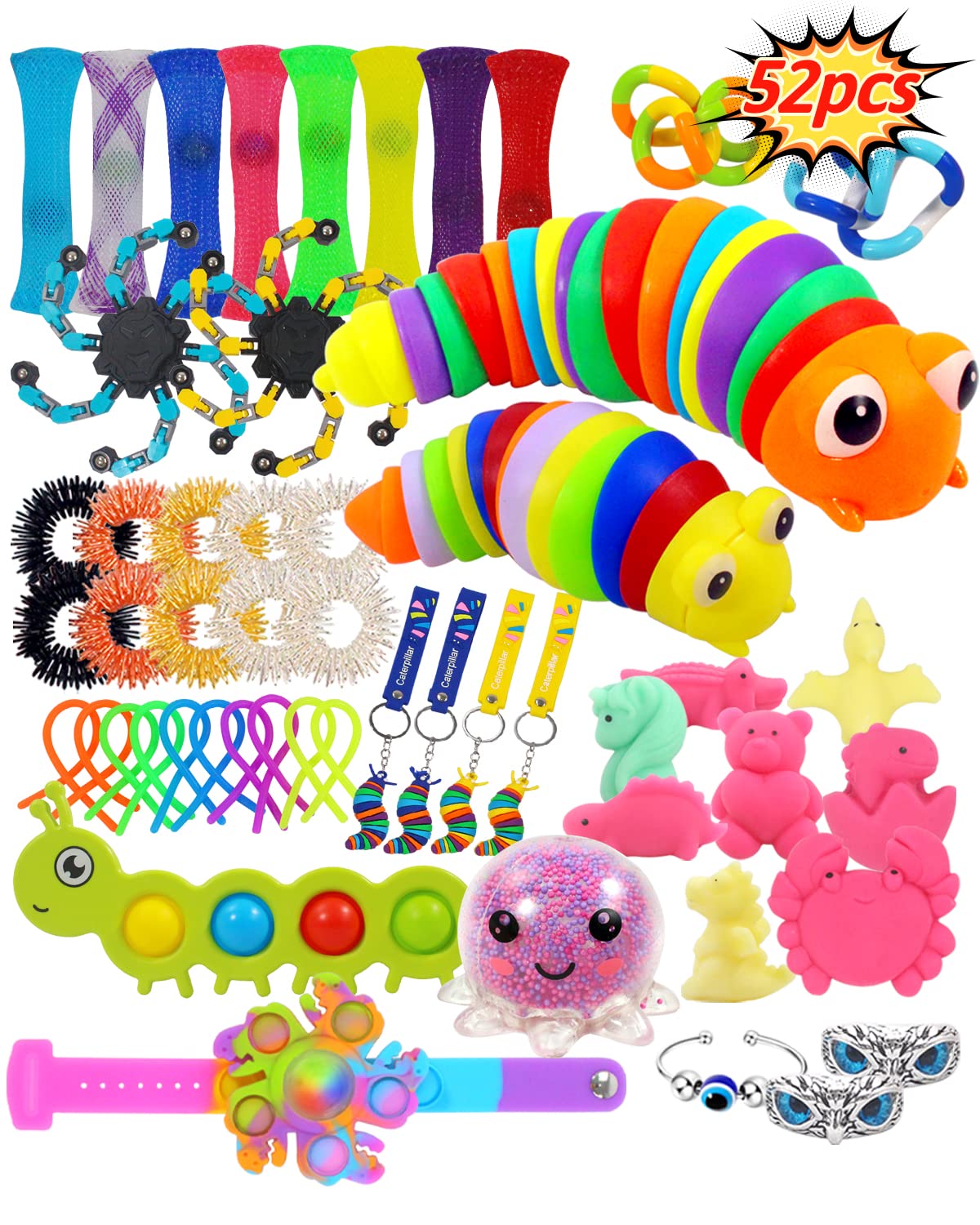 52Pcs Sensory Fidget Toys Pack for ADHD, Autism & Stress Relief - Easter Basket Stuffers, Party Favors, Birthday Gifts & Classroom Prizes for Kids - Perfect for Anxiety Relief, Focus Improvement and Calming Sensory Play