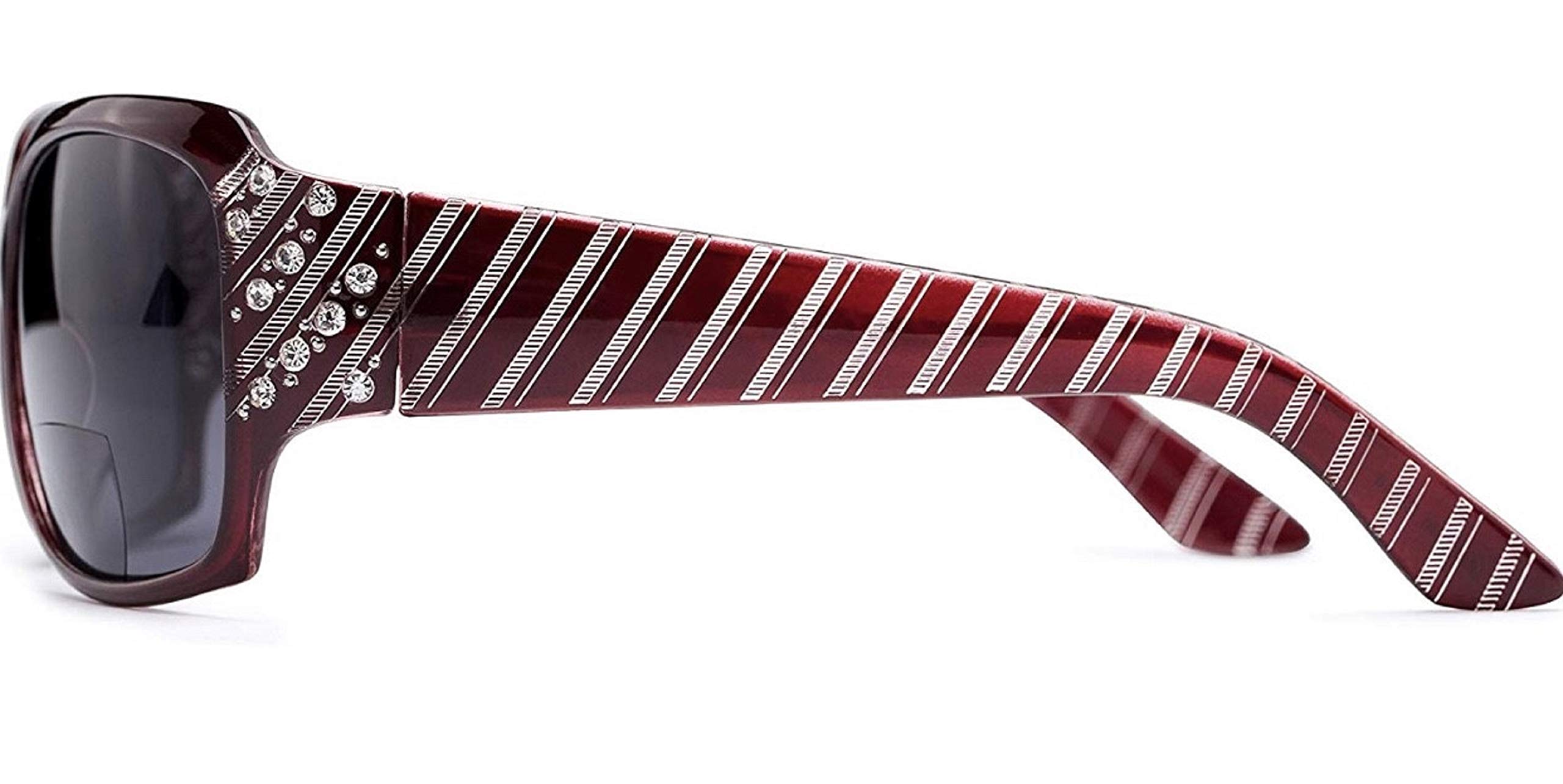 Stylish Bifocal Reading Sunglasses for Women - Fashionable Rhinestone Accented Tinted Readers with +1.25 Magnification (Red) - Perfect for Outdoor Reading, Driving, and Fashion Accessories