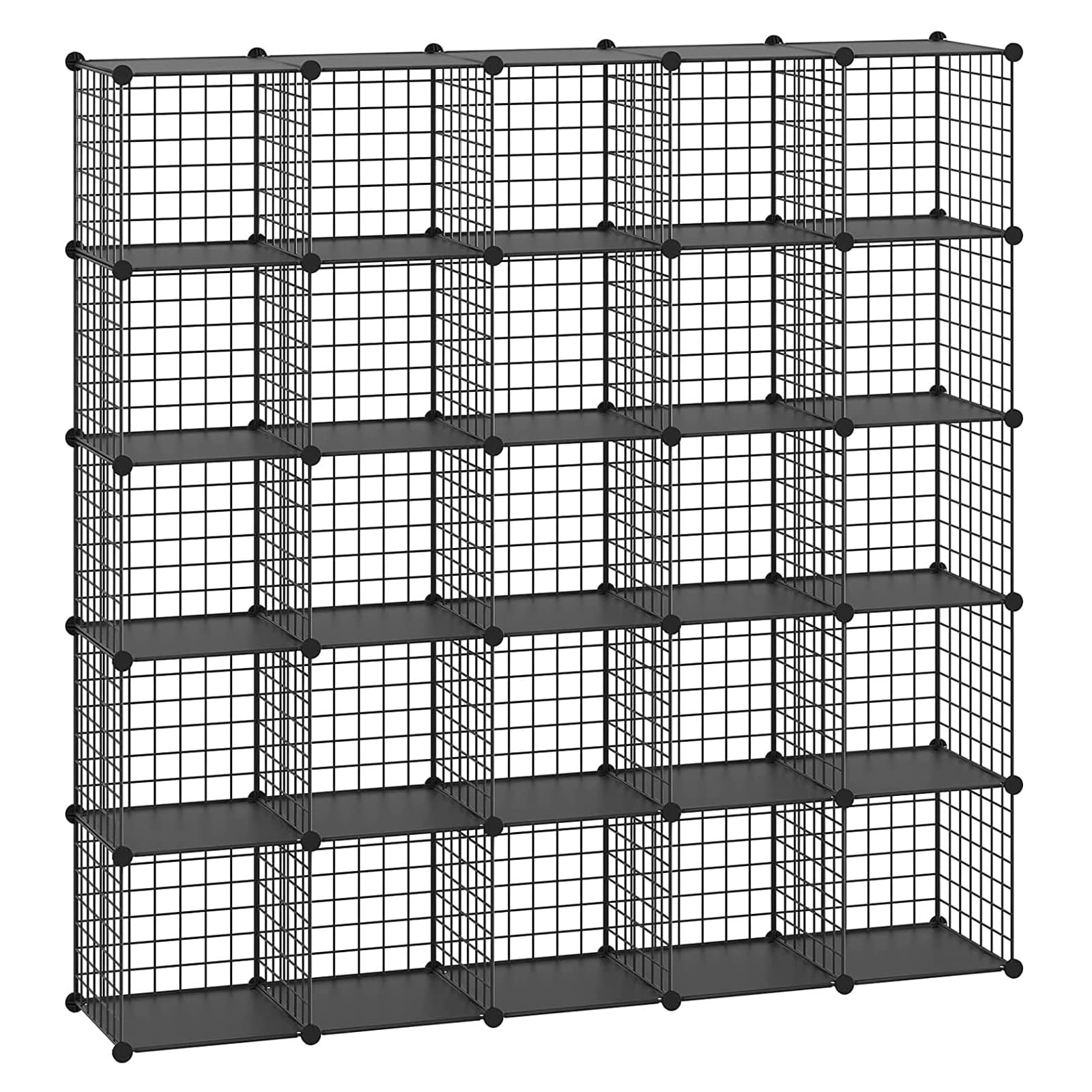 HUBSON 25-Cube Metal Grid Storage Shelf - Freely Combinable Wire Cube Organizer for Books, Toys, Crafts, Potted Plants & Pet Supplies | Black Iron Closet & Home Storage Solution | Perfect for Bedroom, Office & Garage Organization
