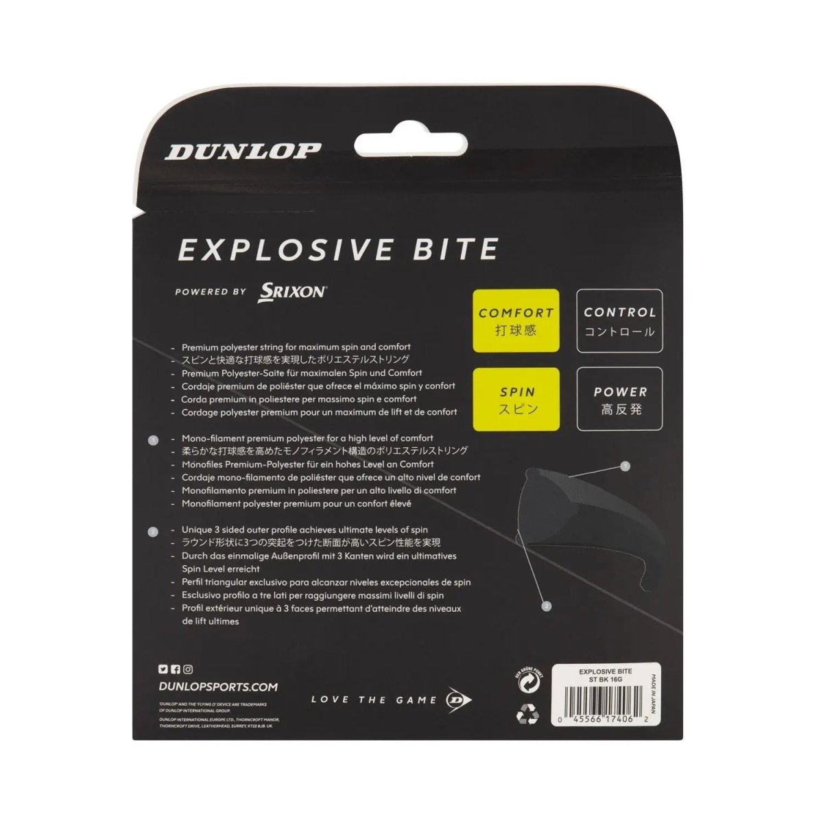 Dunlop Explosive Bite 16 Tennis String - High Performance Polyester String for Power & Spin | Perfect for Competitive Players & Aggressive Baseline Play