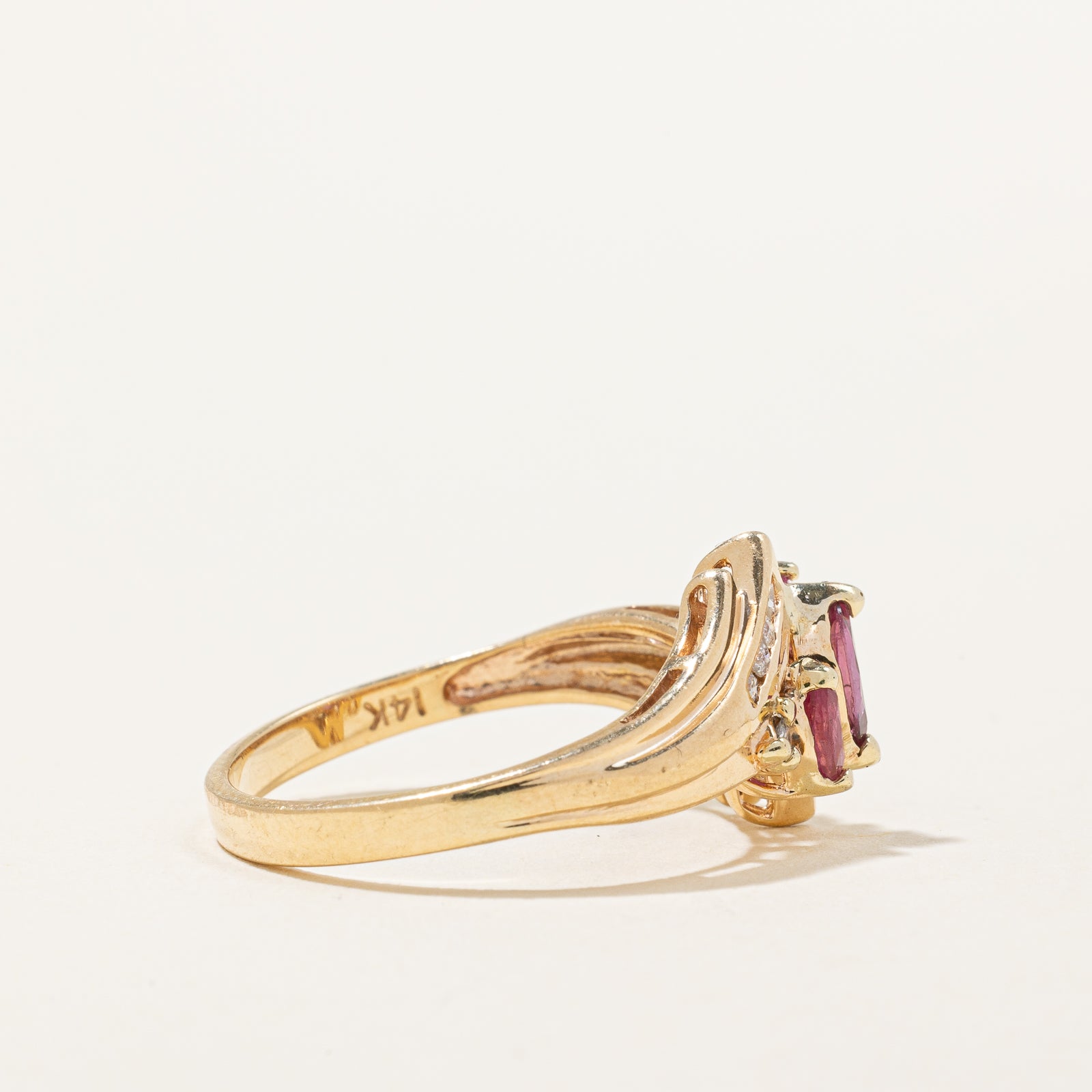 Exquisite Marquise Cut Ruby & Diamond Bypass Ring | 0.36ctw Ruby & 0.08ctw Diamond | Size 7.5 | Elegant Engagement, Anniversary or Gift Jewelry for Women