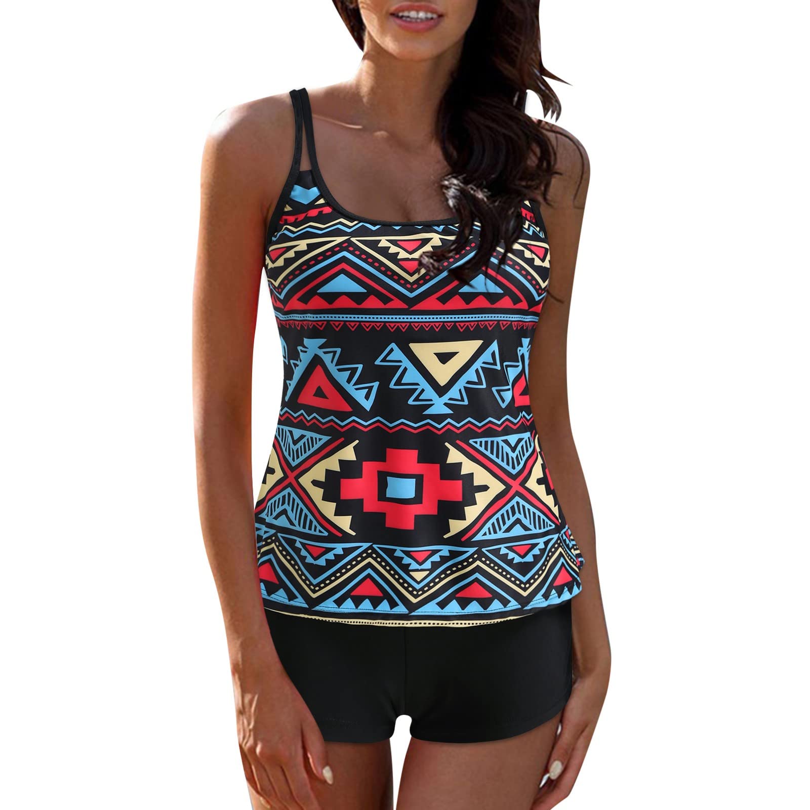 Plus Size Women's Tankini Swim Dress with Shorts - Stylish Sleeveless V-Neck Bathing Suit for Beach, Pool & Vacation | Flattering Swimwear for Curvy Women
