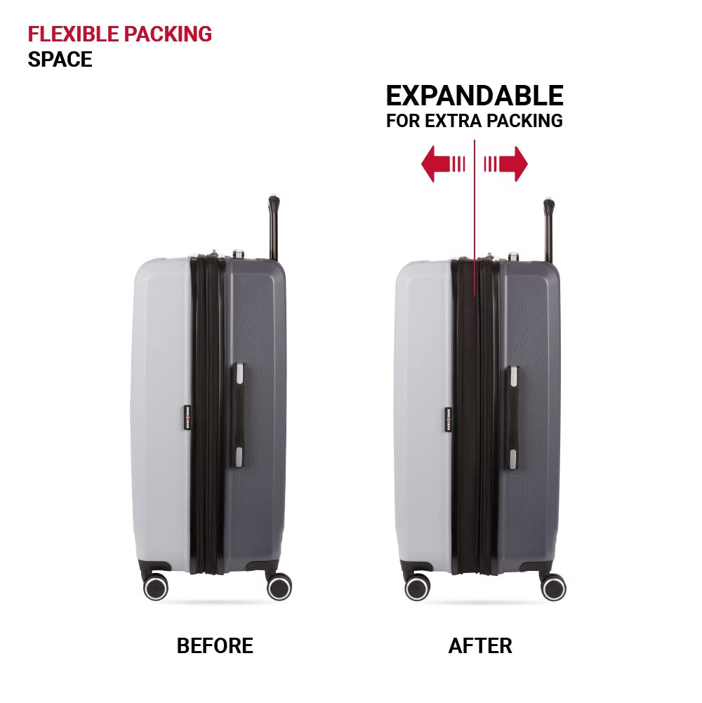 SwissGear Duet Hardside Expandable Spinner Luggage 28-Inch Light Grey - Durable Checked Suitcase for Travel with 360° Wheels | Perfect for International Flights, Family Vacations & Business Trips