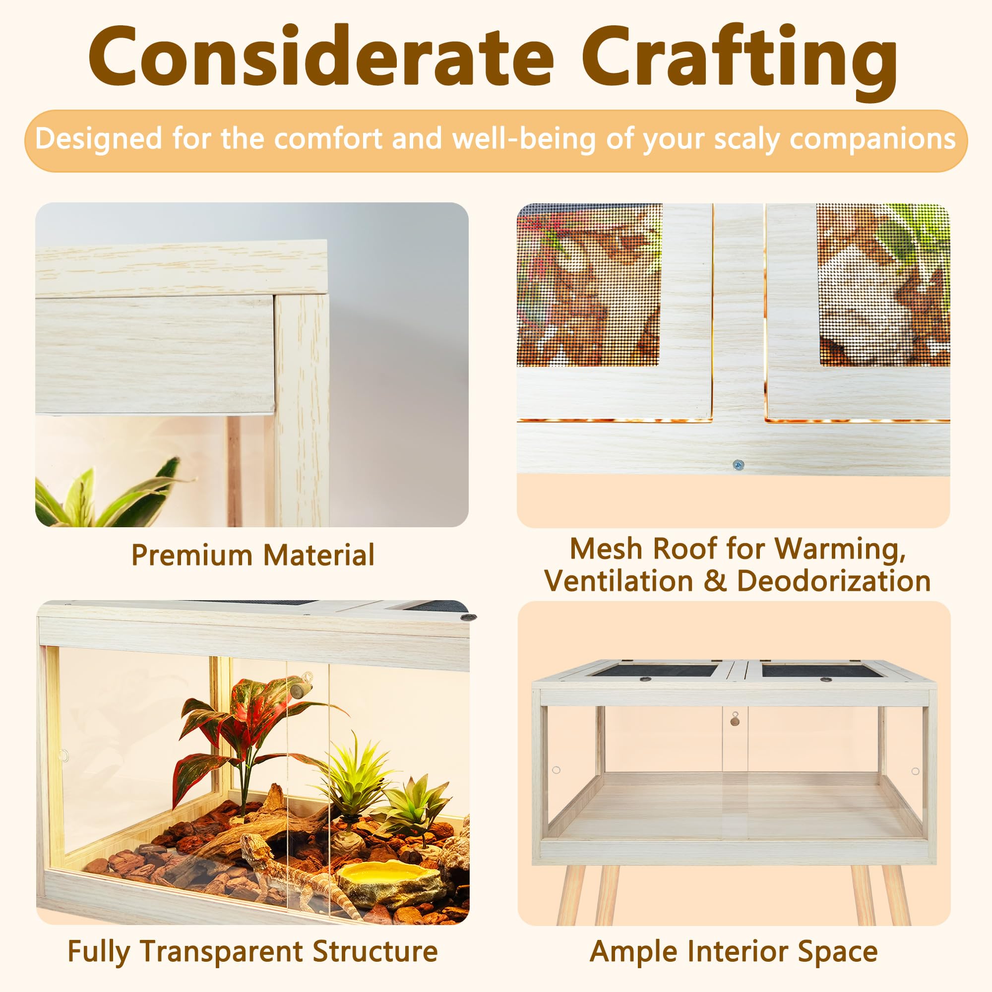 77 Gallon Bearded Dragon Tank with Metal Mesh Top & Lockable Design - Large Reptile Enclosure for Tortoise, Snake & Lizards (48