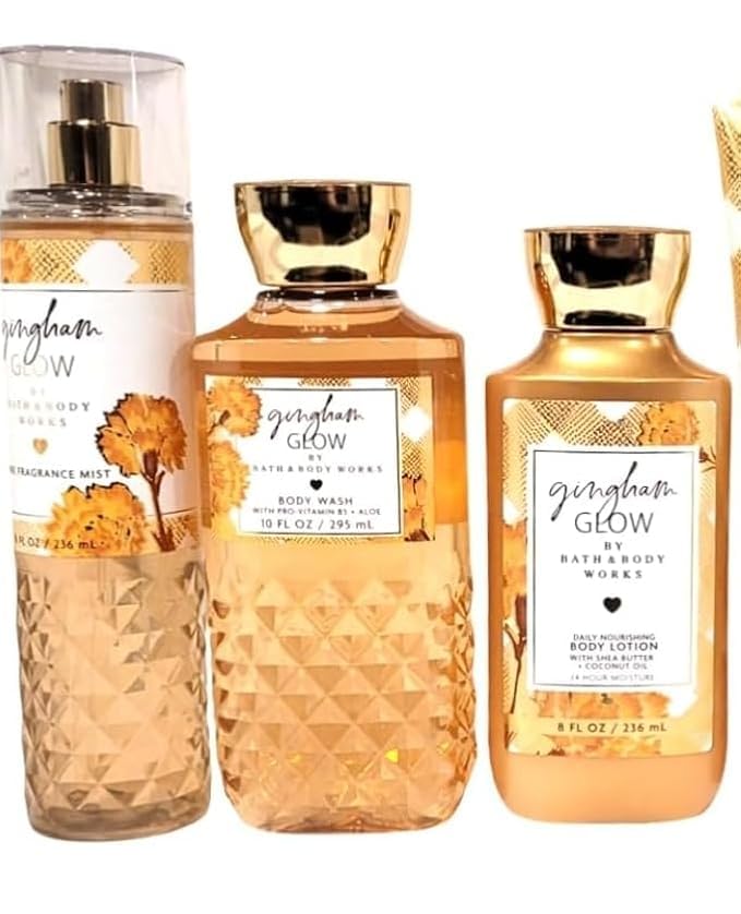 Gingham Glow Gift Set - Full Size Body Wash, Fine Fragrance Mist & Body Lotion Trio | Daily Skincare Routine | Perfect for Women's Self-Care & Spa Day Gifts
