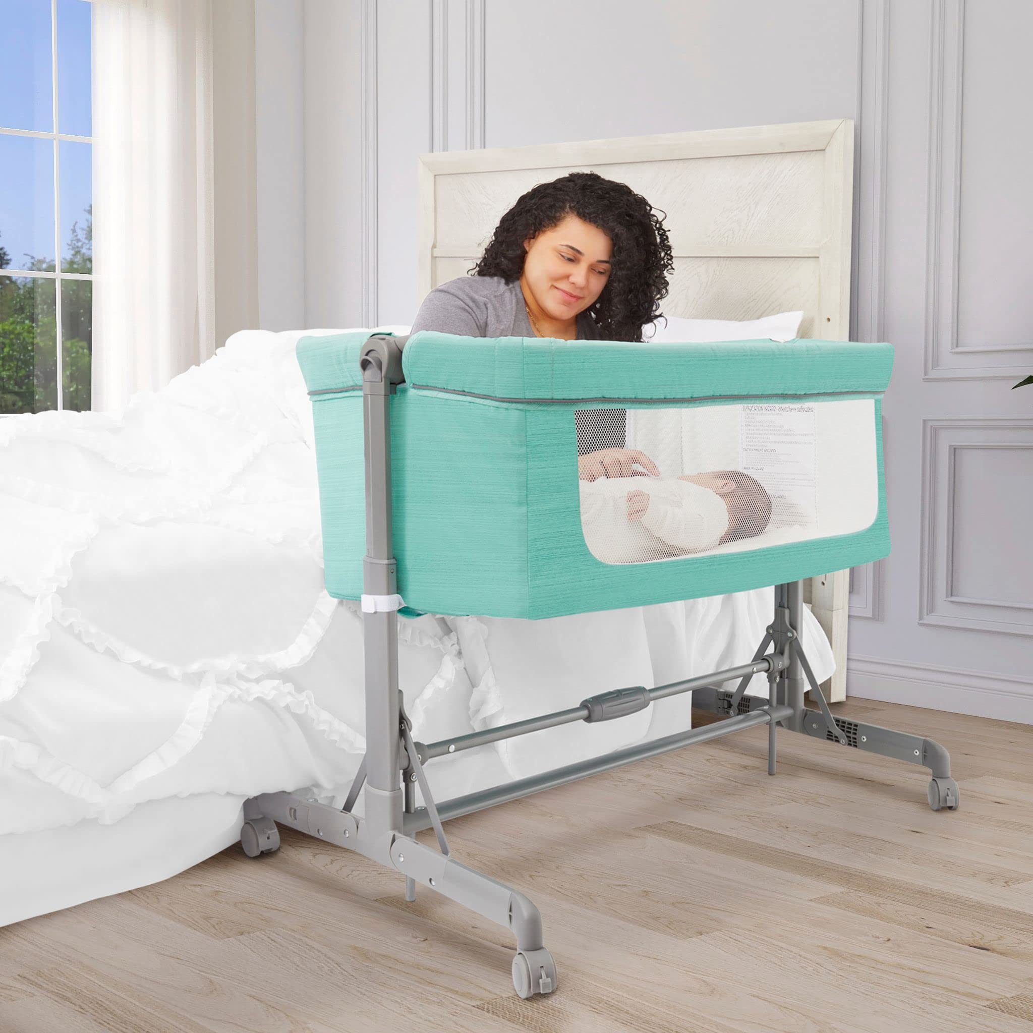 Dream On Me Zimal Bassinet & Bedside Sleeper - Lightweight Portable Baby Crib with Breathable Mesh Panels, Easy Fold Travel Bassinet (Mint Green) | JPMA Certified | Perfect for Nursery, Bedside Co-Sleeping & Travel