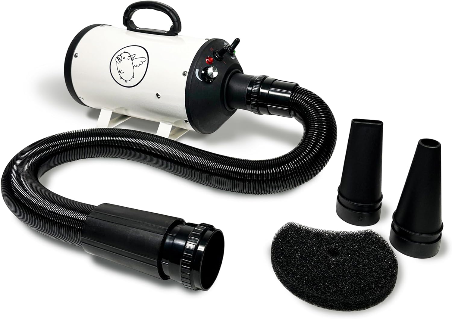 Flying Pig High Velocity Dog Grooming Dryer with Heater - Professional Pet Hair Blower for Quick Drying (White & Black Logo) - Perfect for Grooming Salons, Pet Owners & Dog Shows