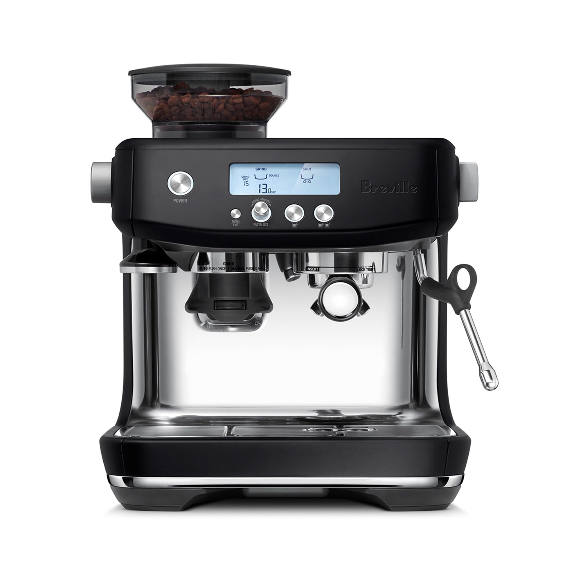 Breville the Barista Pro Espresso Machine with Built-in Grinder & Milk Frother - Fast 3-Second Heat Up for Perfect Espresso, Cappuccino & Latte - BES878BTR Black Truffle - Ideal for Home Baristas & Coffee Lovers (Perfect for Morning Brews, Entertaining Guests & Coffee Shops)