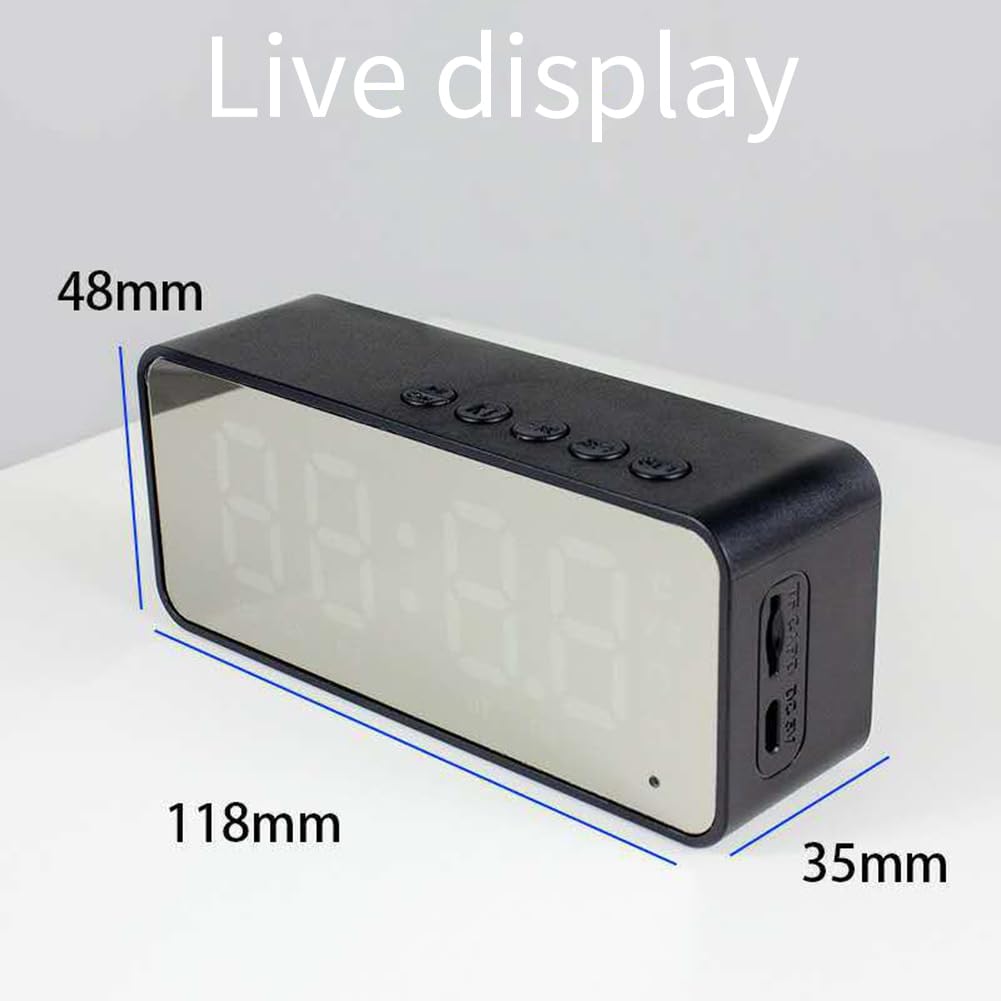 TYREE G50 Wireless Bluetooth Speaker with Alarm Clock, FM Radio, Temperature Display, and Mirror - Portable Mini Audio for Home, Office, Travel & Outdoor Use - Easy to Use Black Speaker