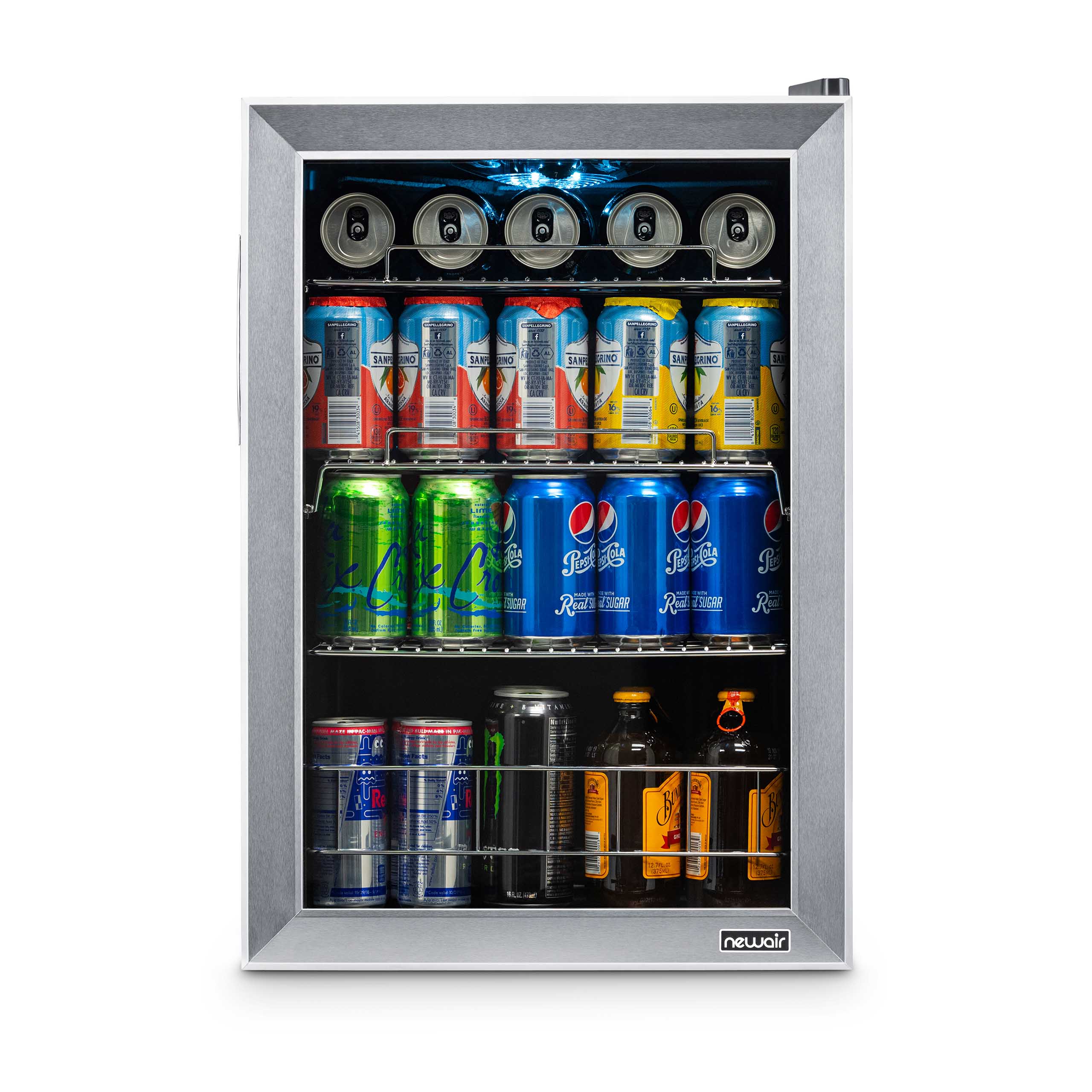 Newair® 90 Can Freestanding Stainless Steel Beverage Refrigerator - Perfect for Home Bars, Offices, and Game Rooms - Keep Drinks Cold and Organized