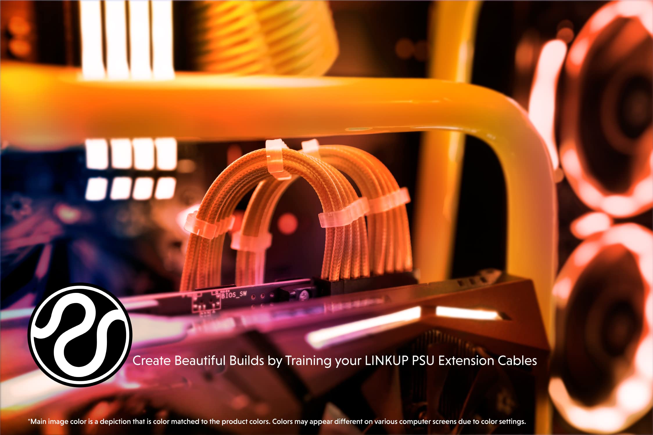 LINKUP - AVA 50cm EPS 4 Pin CPU ATX Motherboard PSU Power Supply Braided Sleeved Custom Mod PC Extension Cable with Combs | Strong & Stiff Design | Single Pack | 500mm - Orange | Perfect for Gaming PC, Workstation & Custom Computer Builds