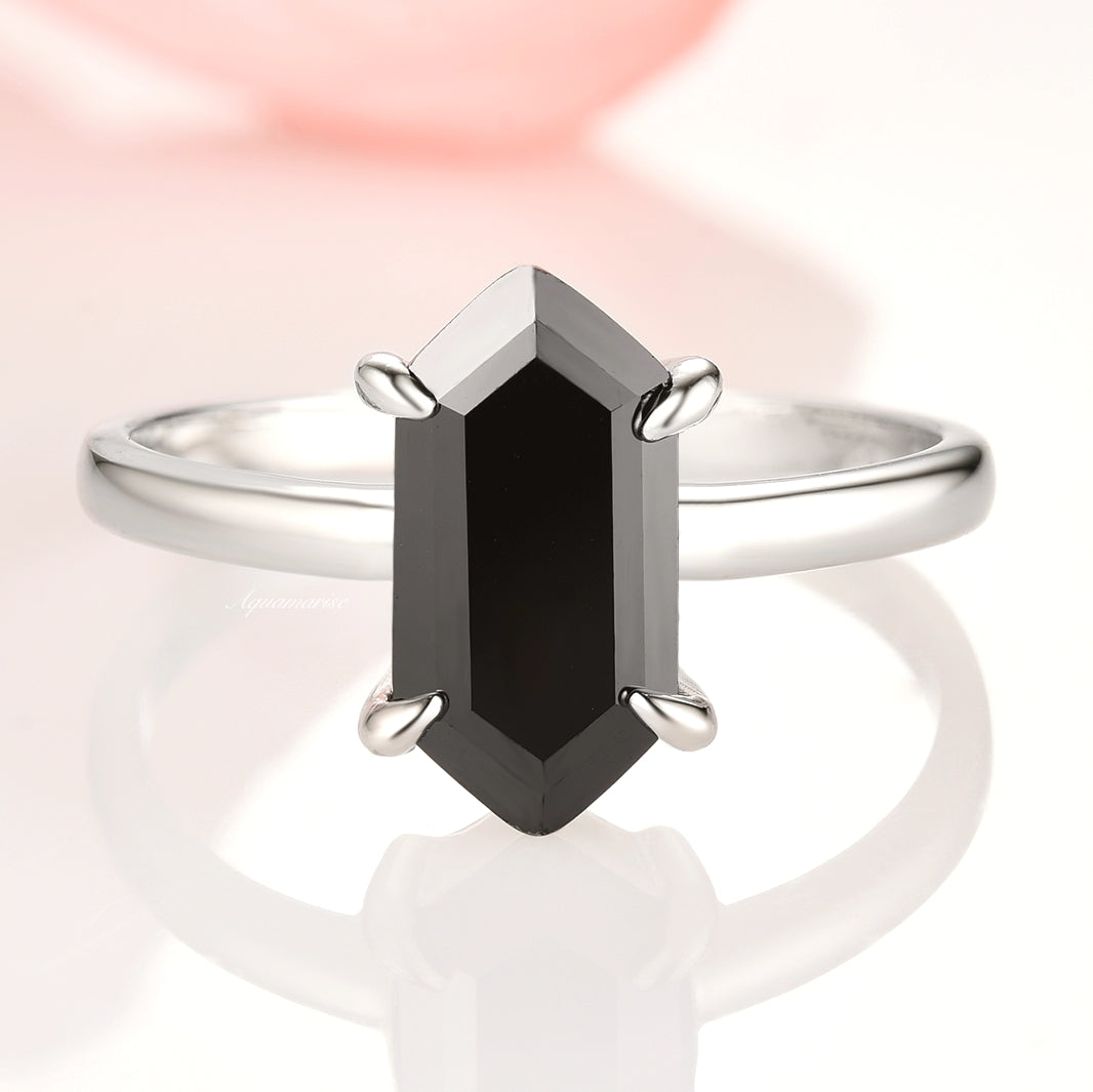 Hexagon Black Onyx Ring for Men & Women - 925 Sterling Silver Jewelry - Elegant Gothic & Boho Style for Everyday Wear, Gift & Special Occasions