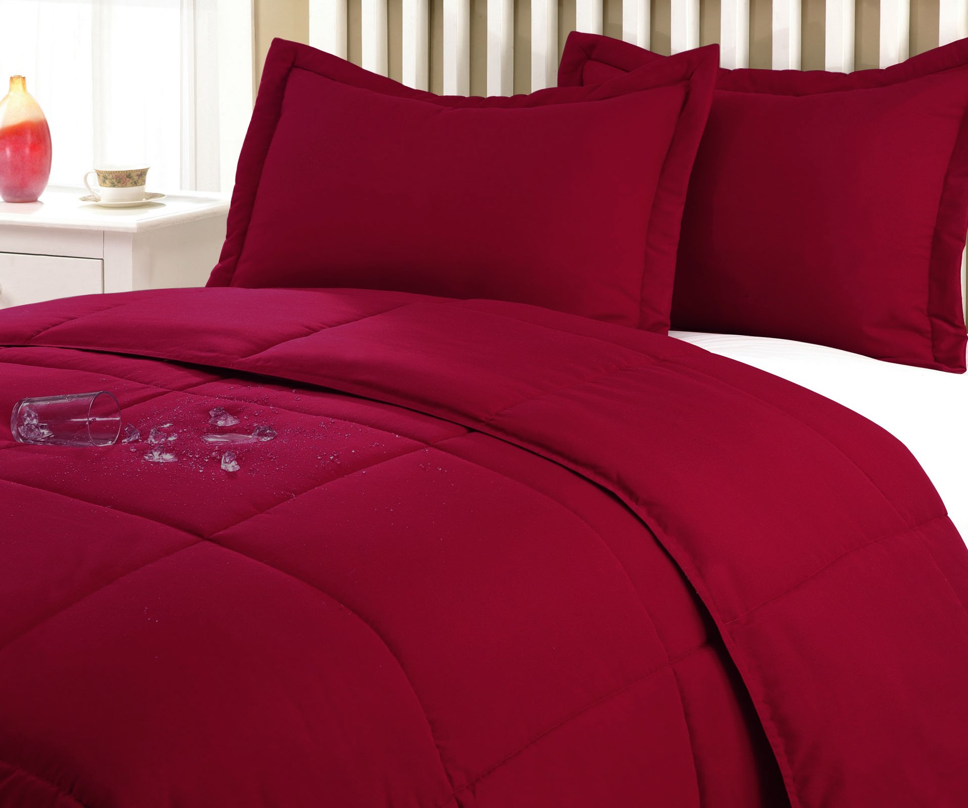 Lotus Home King Size Microfiber Comforter Set - Water & Stain Resistant, Soft & Breathable, Red - Perfect for Bedroom, Guest Room & Dorm Comfort