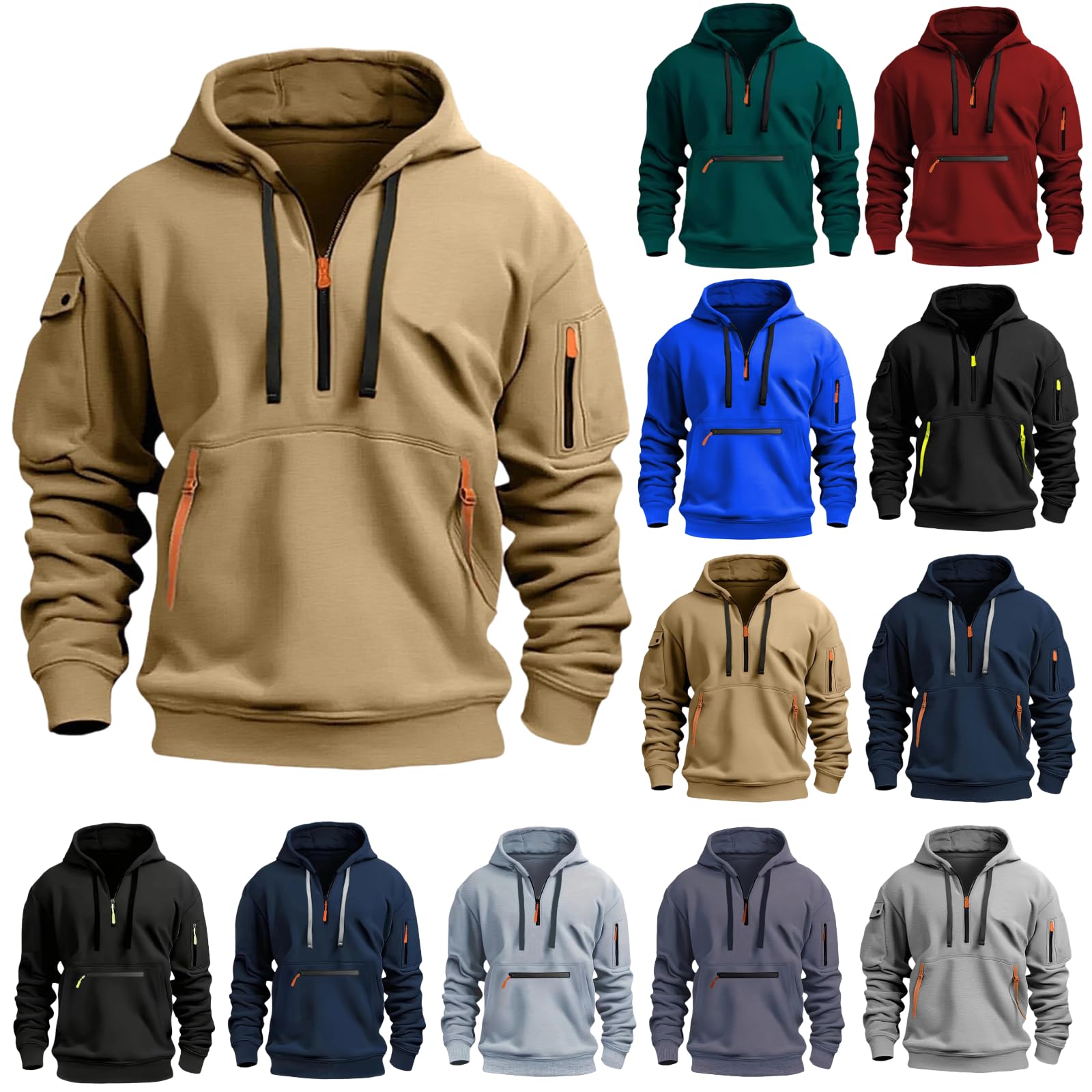 Men's Vintage Tactical Quarter Zip Pullover Hoodie - Casual Long Sleeve Sweatshirt with Pockets | Outdoor Hiking, Streetwear Fashion & Everyday Comfort