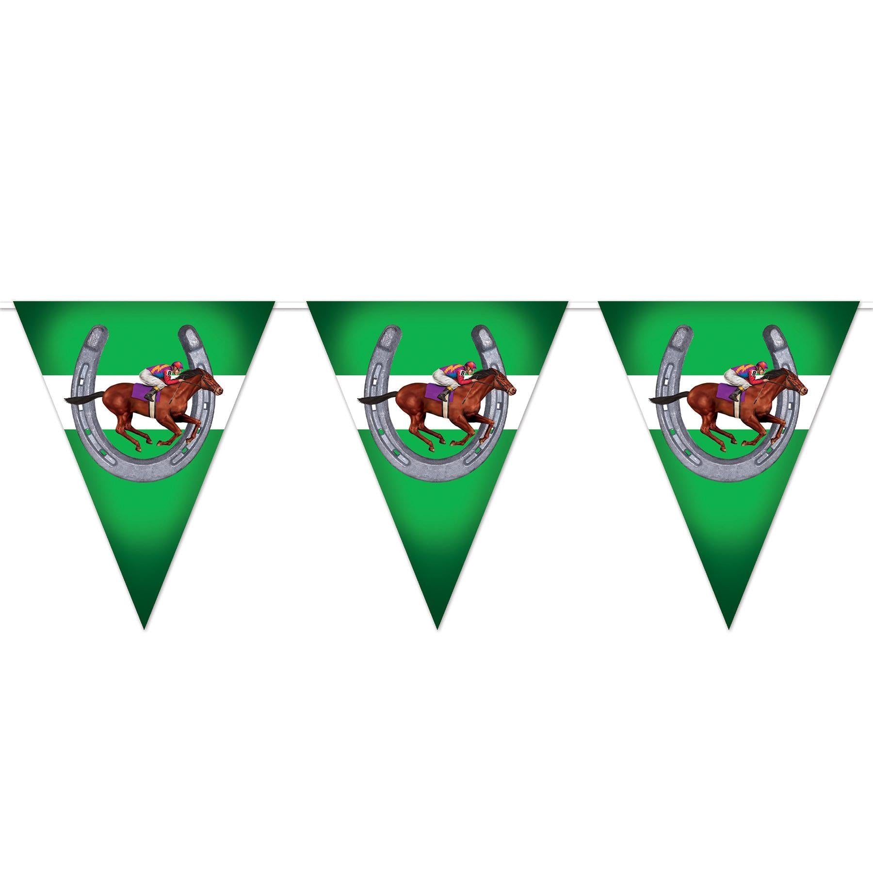 12 Pack Beistle Horse Racing Party Pennant Banner - Colorful Decorative Flags for Kentucky Derby, Birthday & Sports Theme Celebrations - Perfect for Indoor/Outdoor Party Decorations