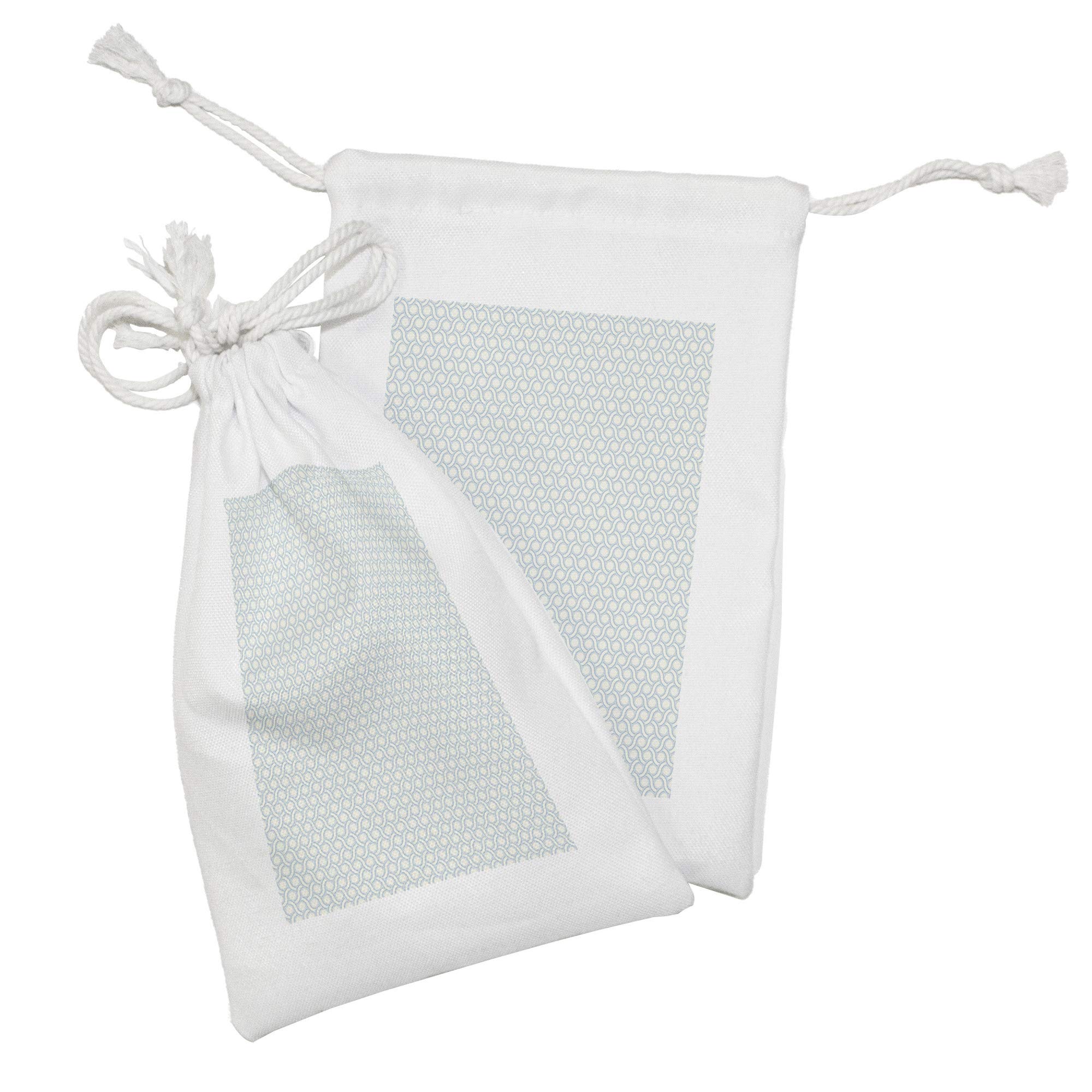 Ambesonne 2-Pack Fabric Drawstring Pouches - Pastel Blue & Ivory Abstract Geometric Circles & Stripes Design, 9