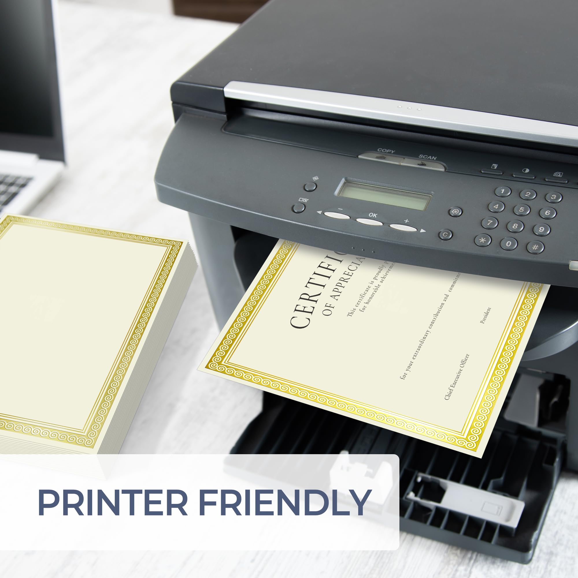 Premium SUNEE 50 Sheets Certificate Paper with Gold Foil Border - 8.5x11 Ivory Cardstock for Diplomas, Awards & Documents | Inkjet Printer Friendly | Perfect for Graduations, School Ceremonies & Professional Certifications